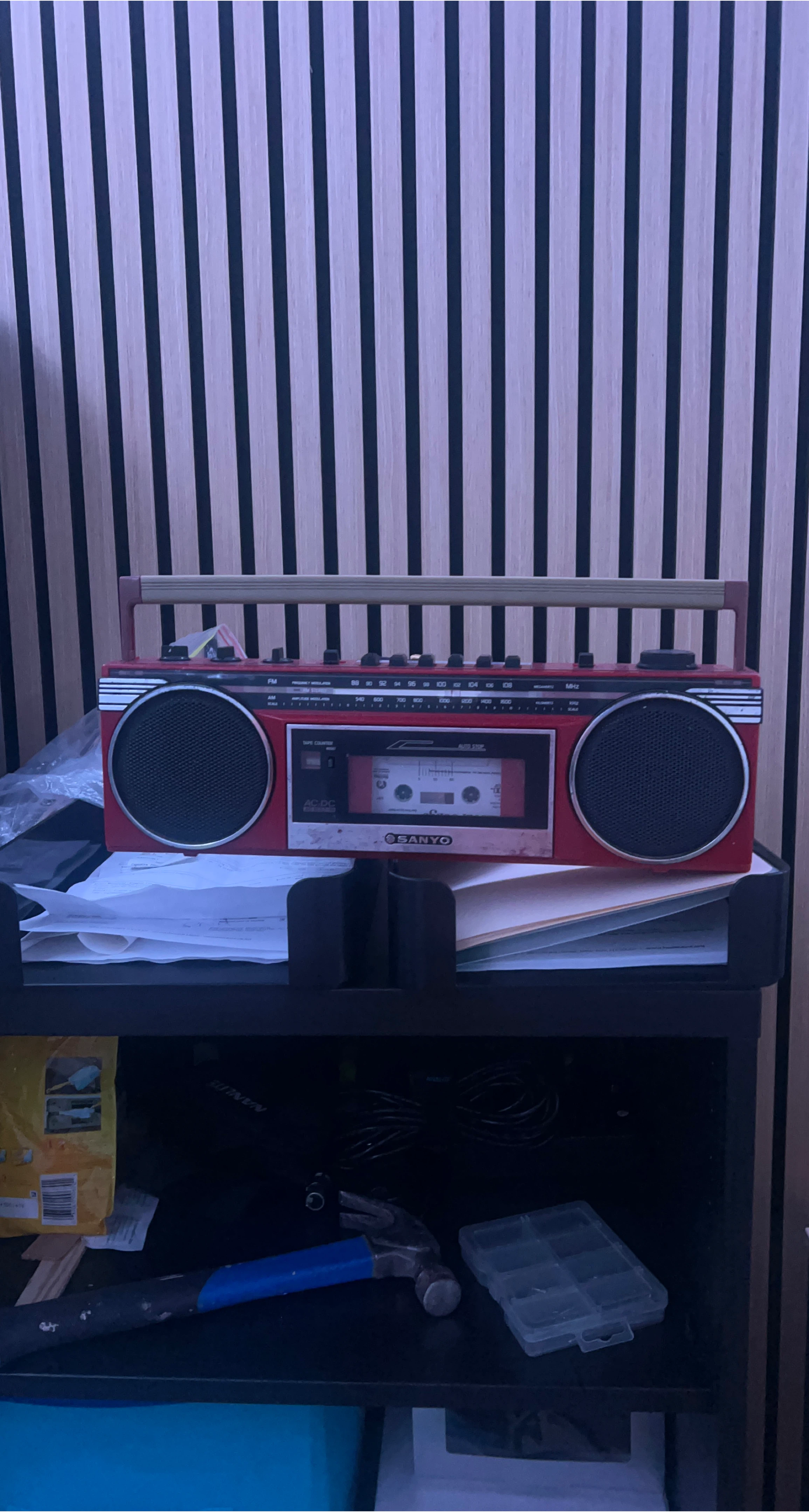 Sanyo Red Radio Cassette Recorder