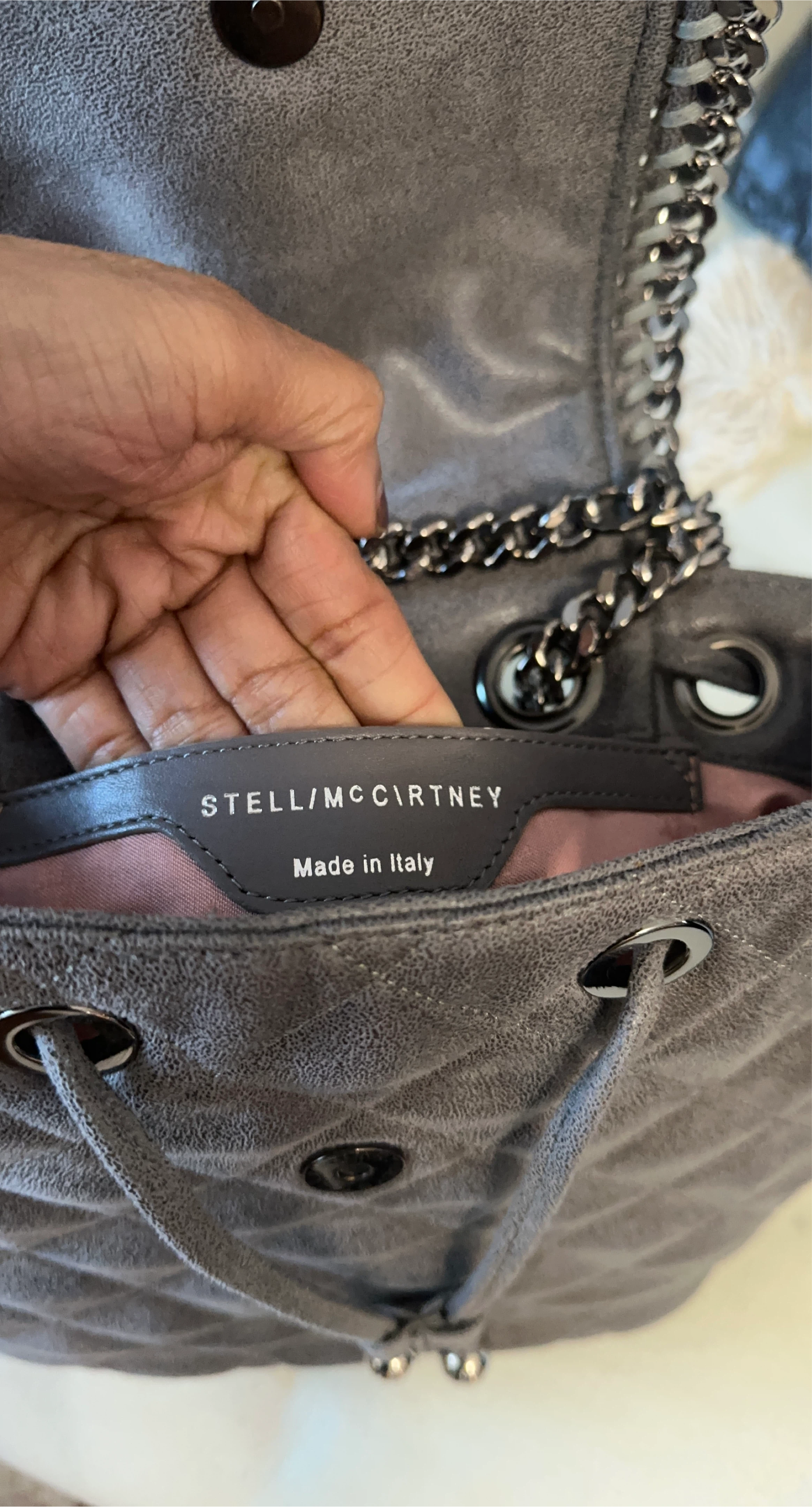 Stella McCartney Grey Quilted Chain Shoulder Bag