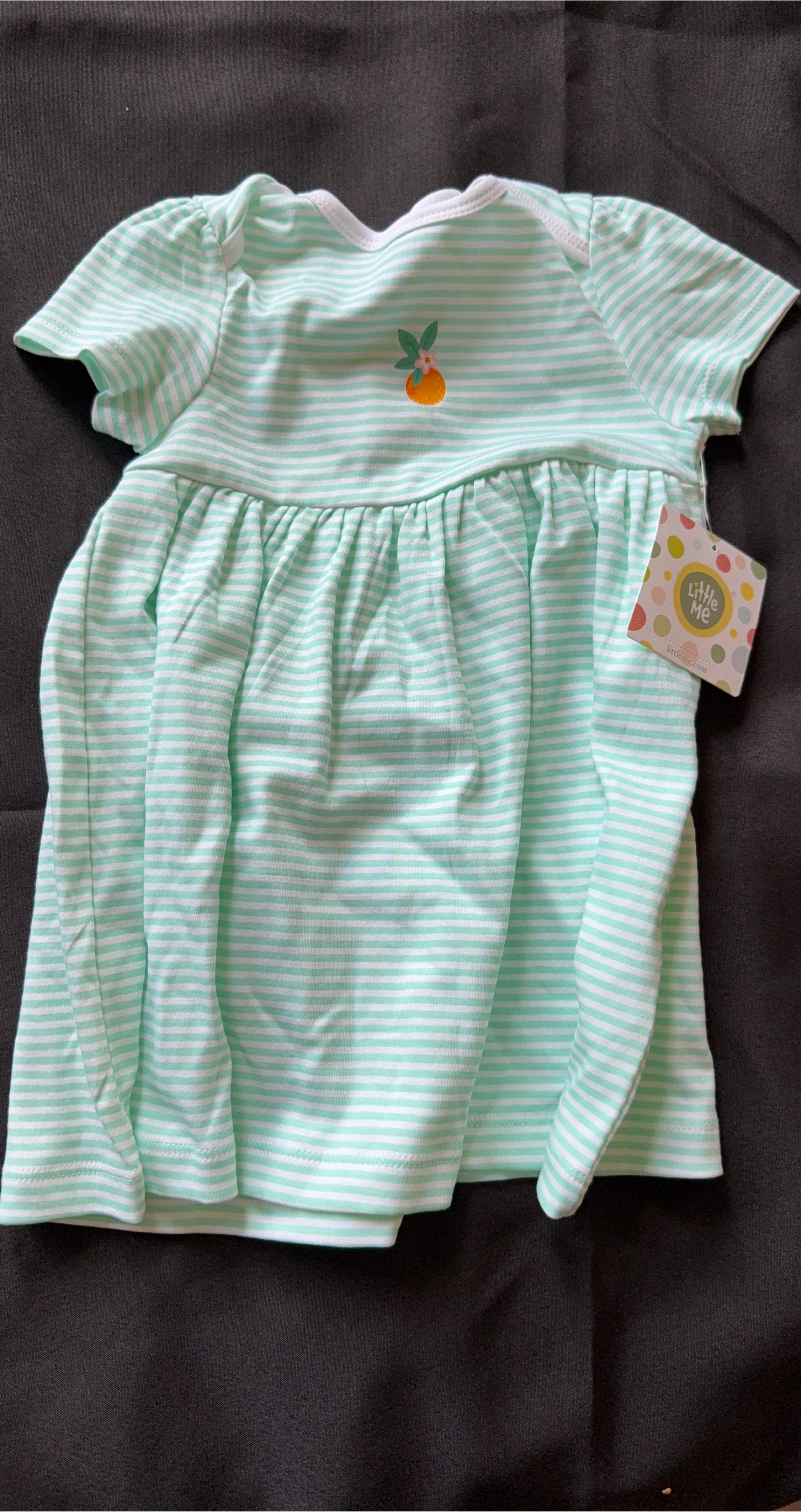 Little Me Baby Girl Dress Mint Stripe Orange Print 3-6M