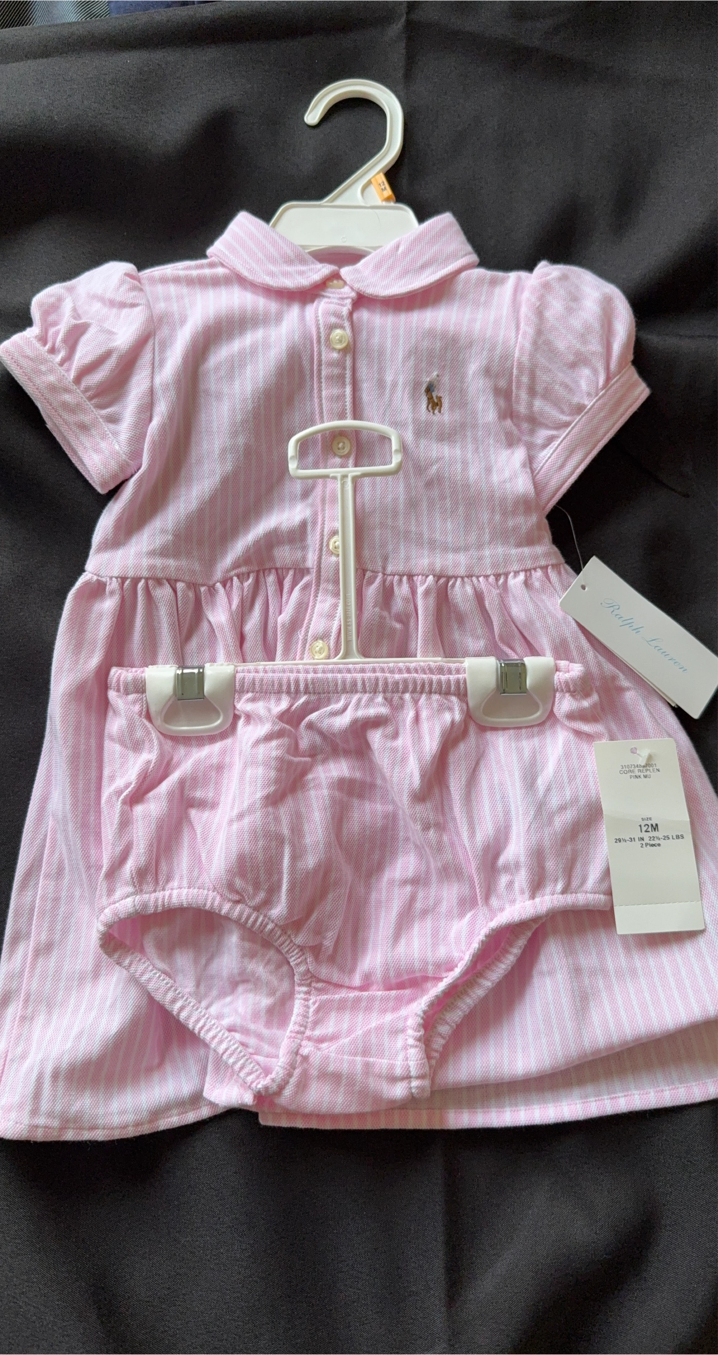 Ralph Lauren Baby Girls Pink Stripe Dress and Bloomer Set