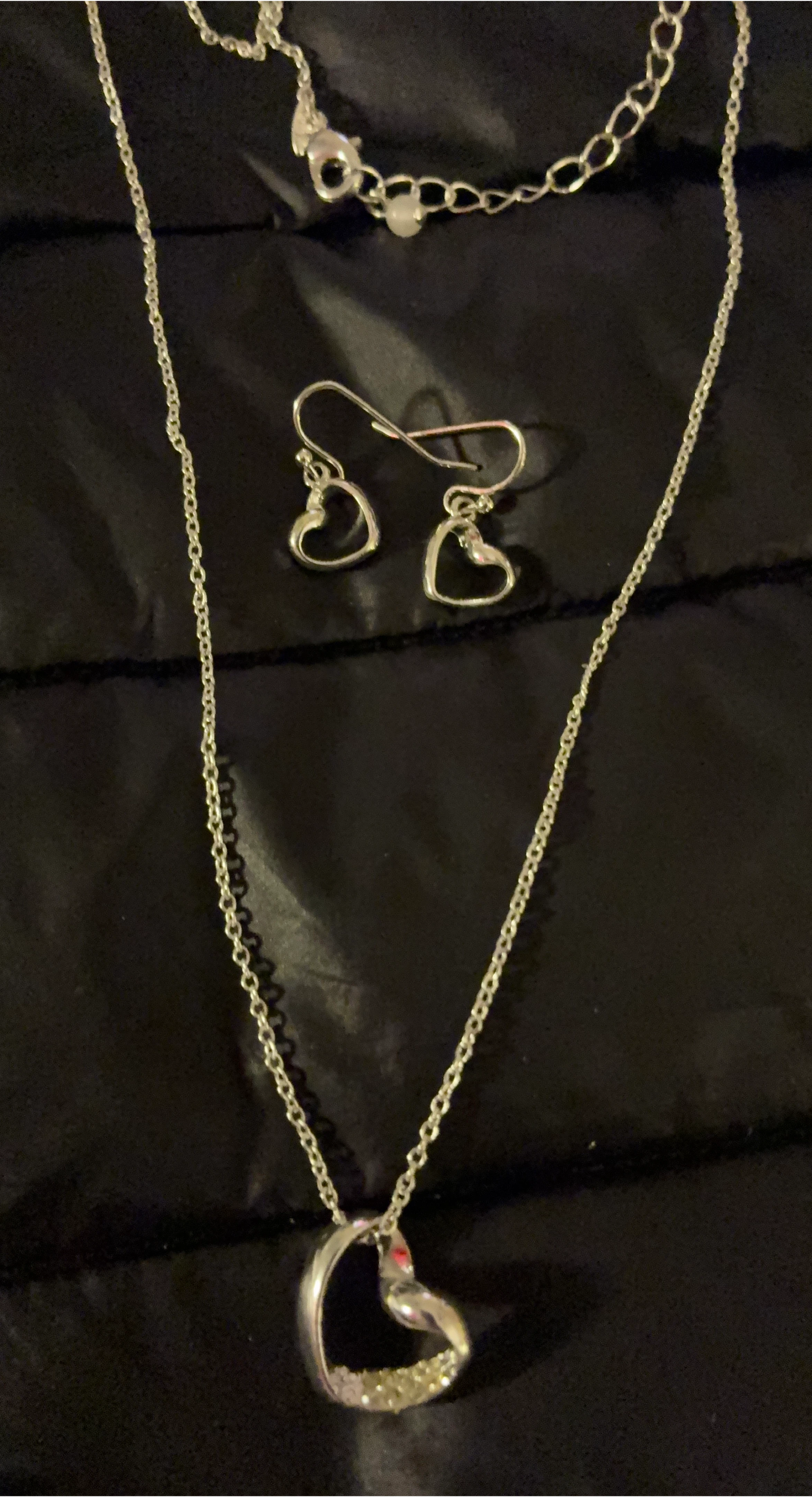 Silver Heart Necklace and Earring Set - photo 2