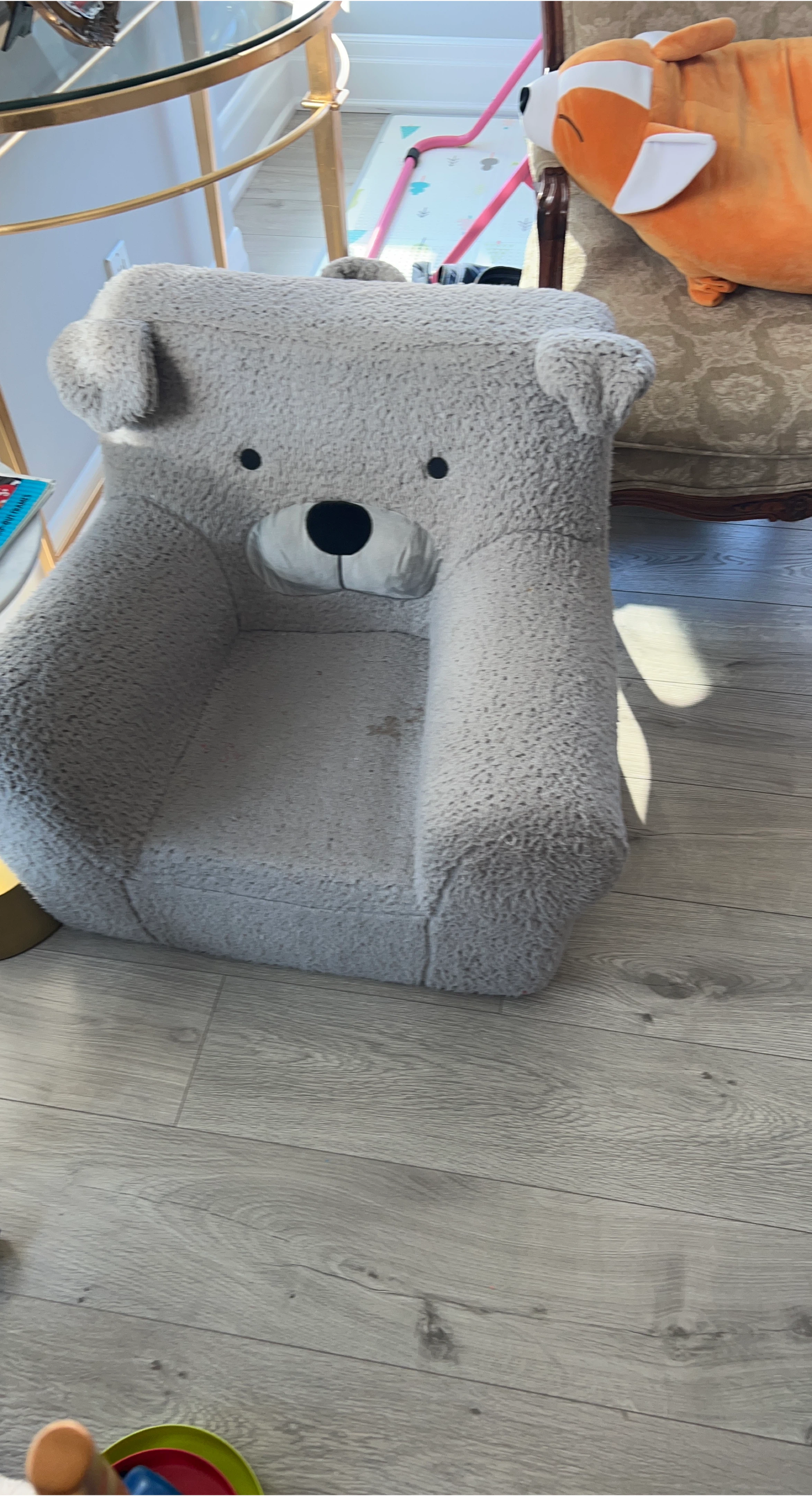 Kids Grey Teddy Bear Plush Armchair