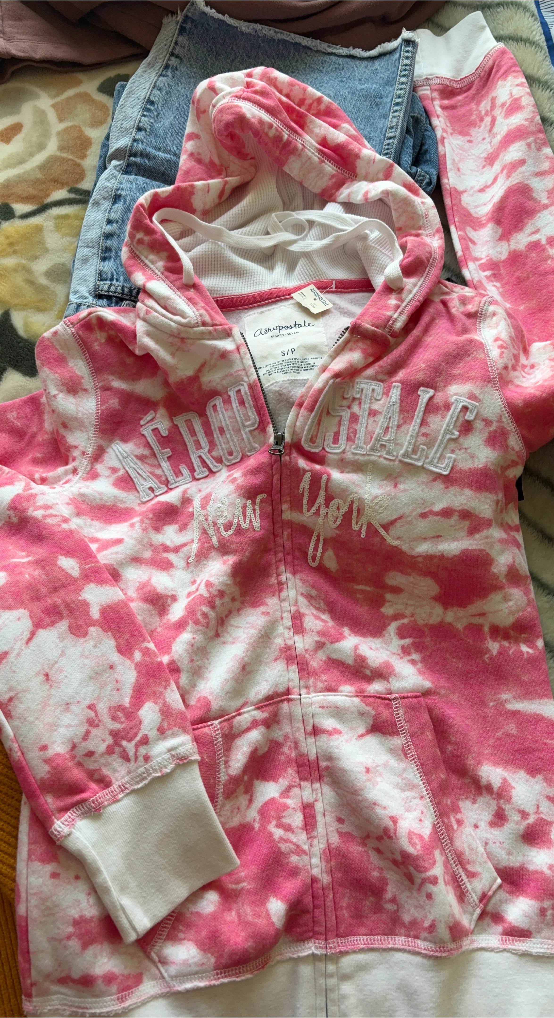 New Aeropostale Pink Tie-Dye Zip-Up Hoodie