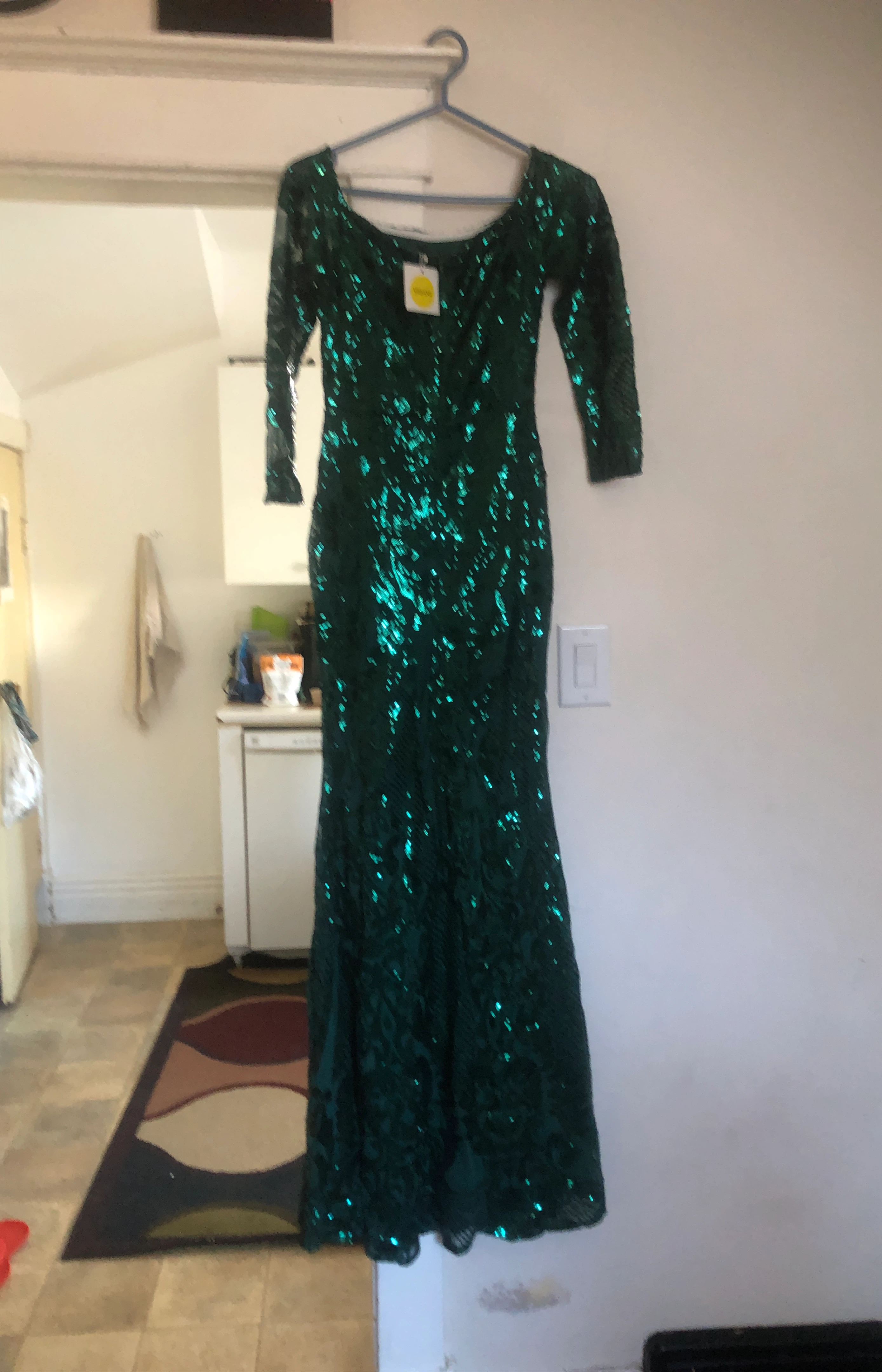 Emerald Green Sequin Maxi Dress with Long Sleeves