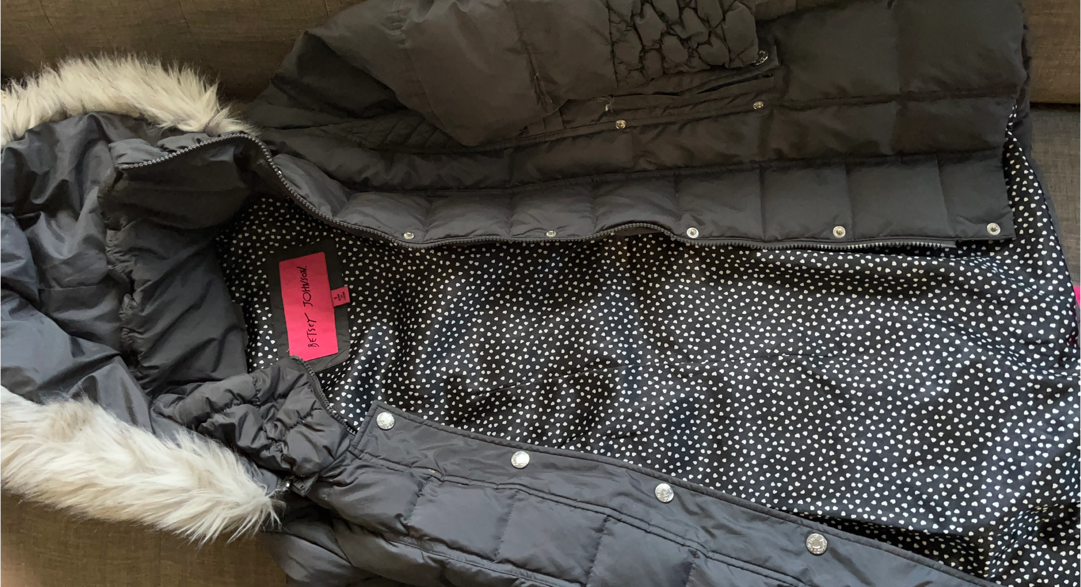 Betsey Johnson Women's Puffer Jacket with Faux Fur Trim