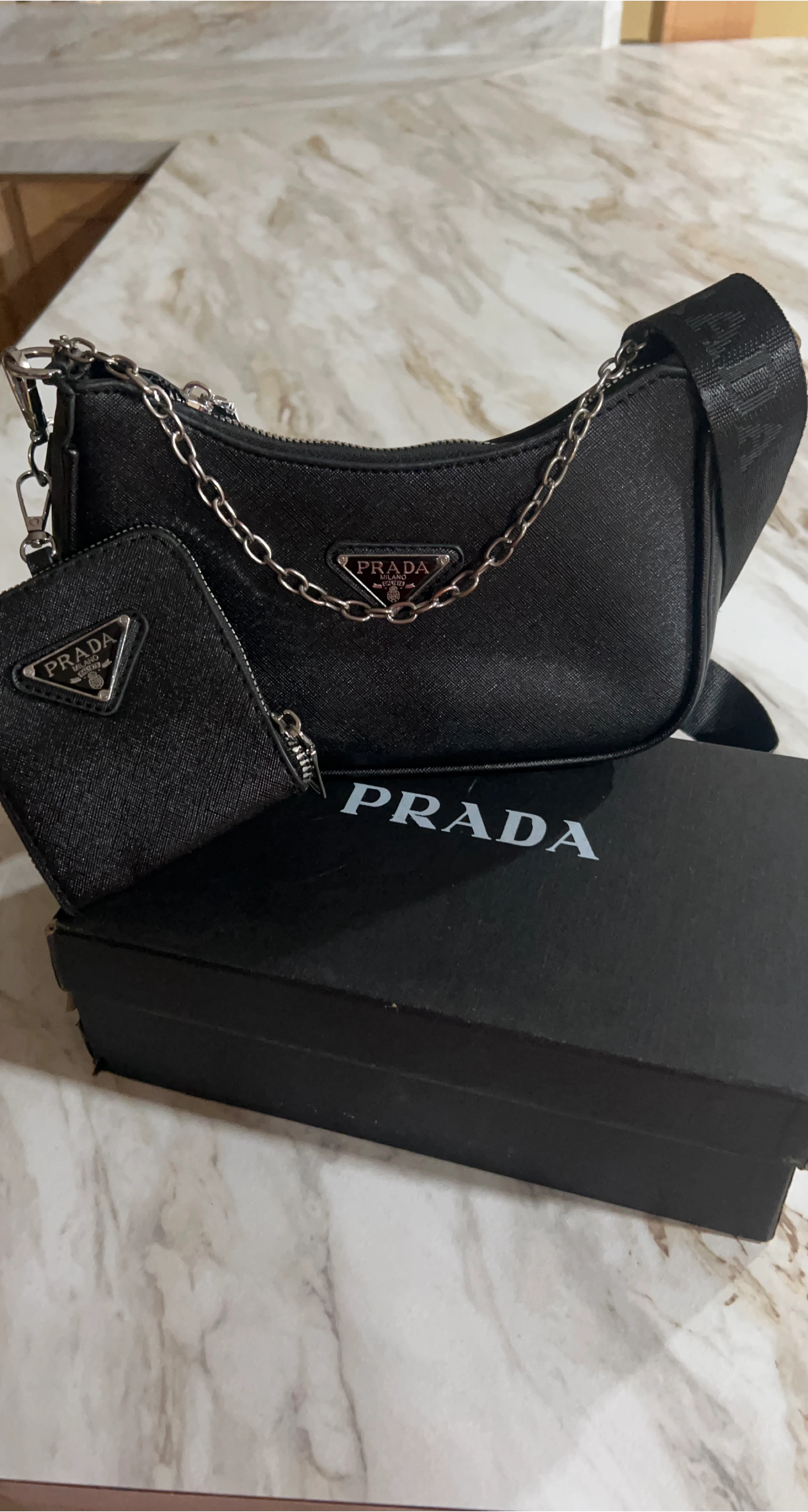 Prada Black Shoulder Bag with Coin Pouch
