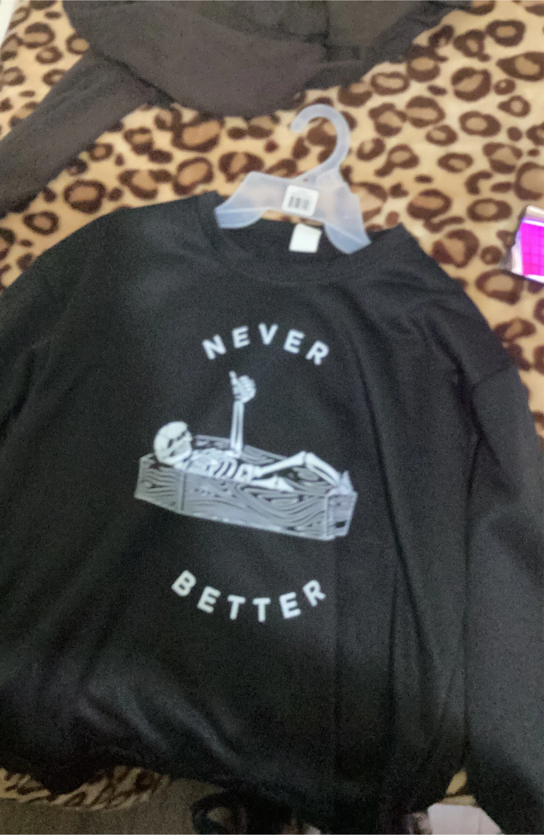 Black Crewneck T-Shirt "Never Better" Skeleton Graphic