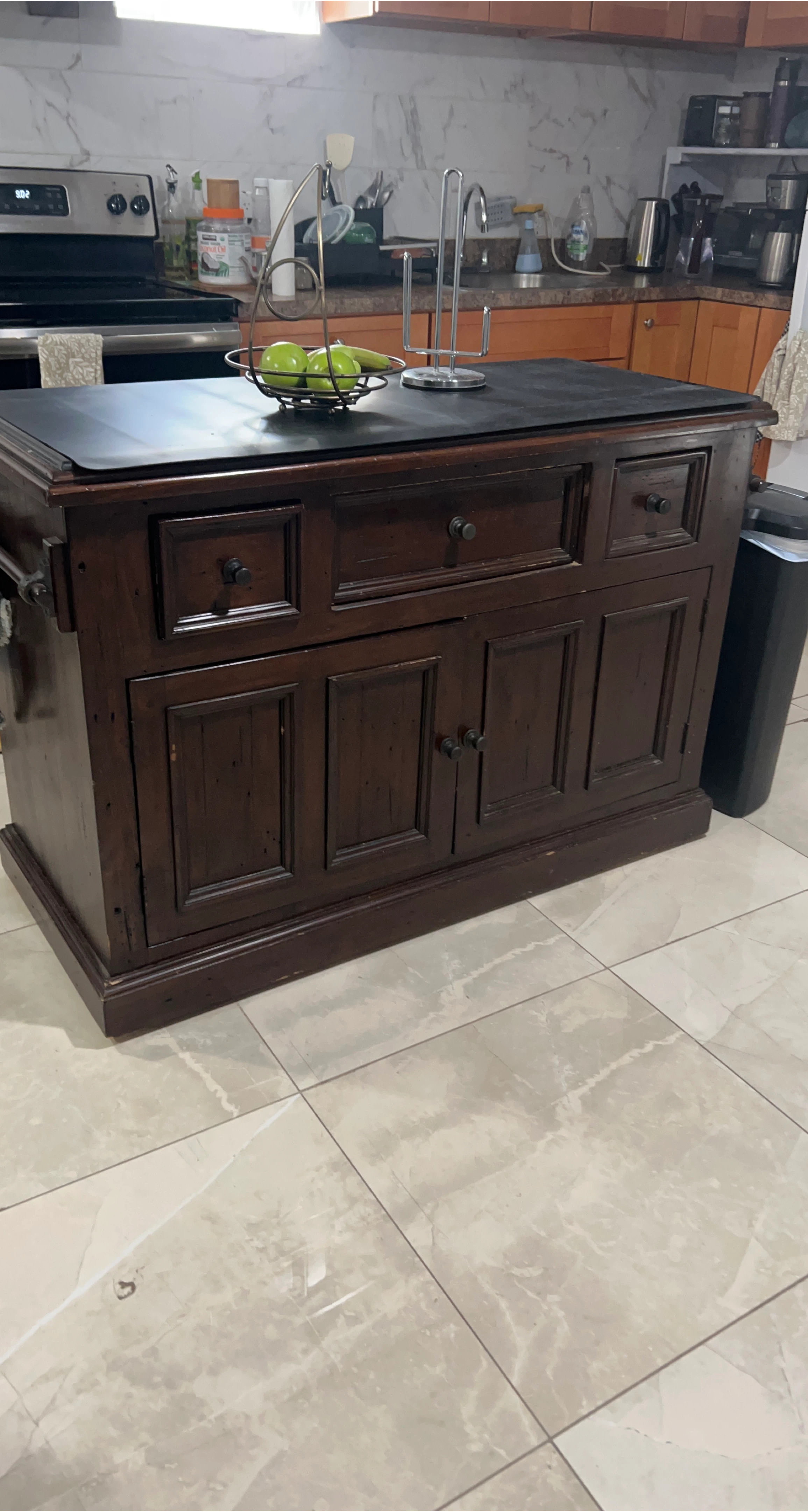 Dark Wood Kitchen Island Cart with Storage