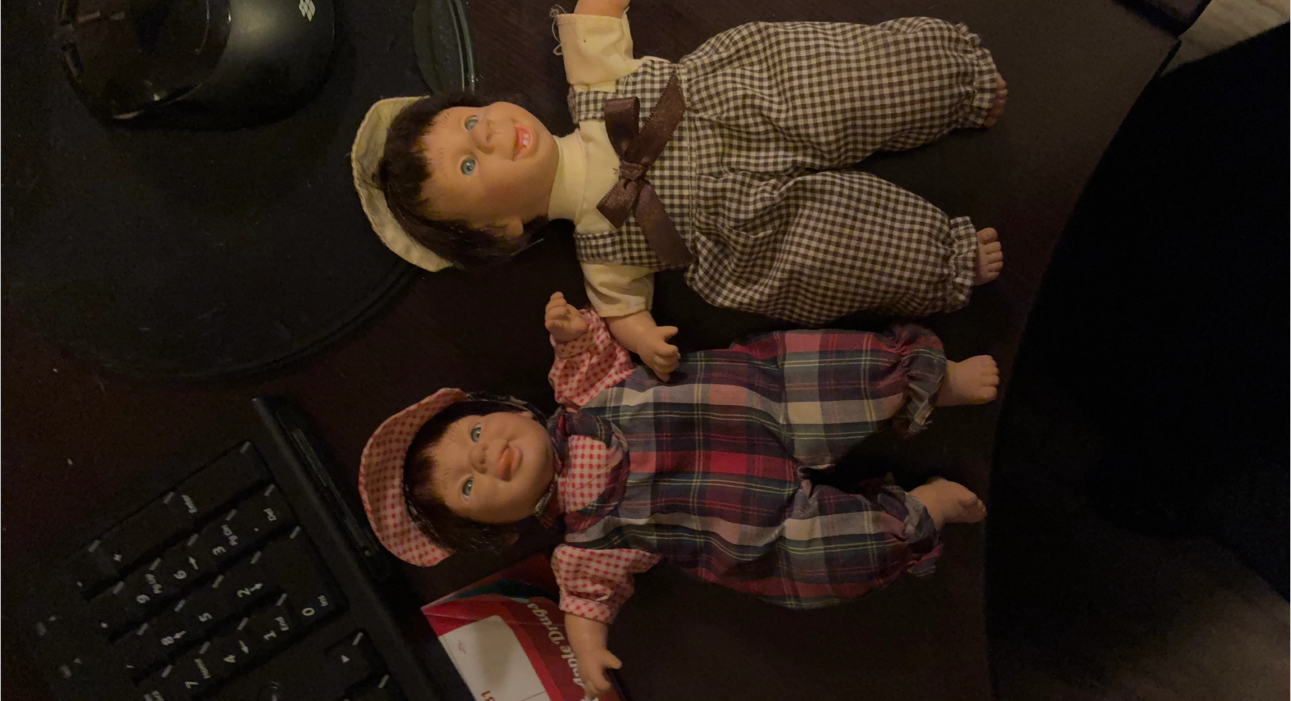 Pair of Vintage Dolls with Plaid Outfits