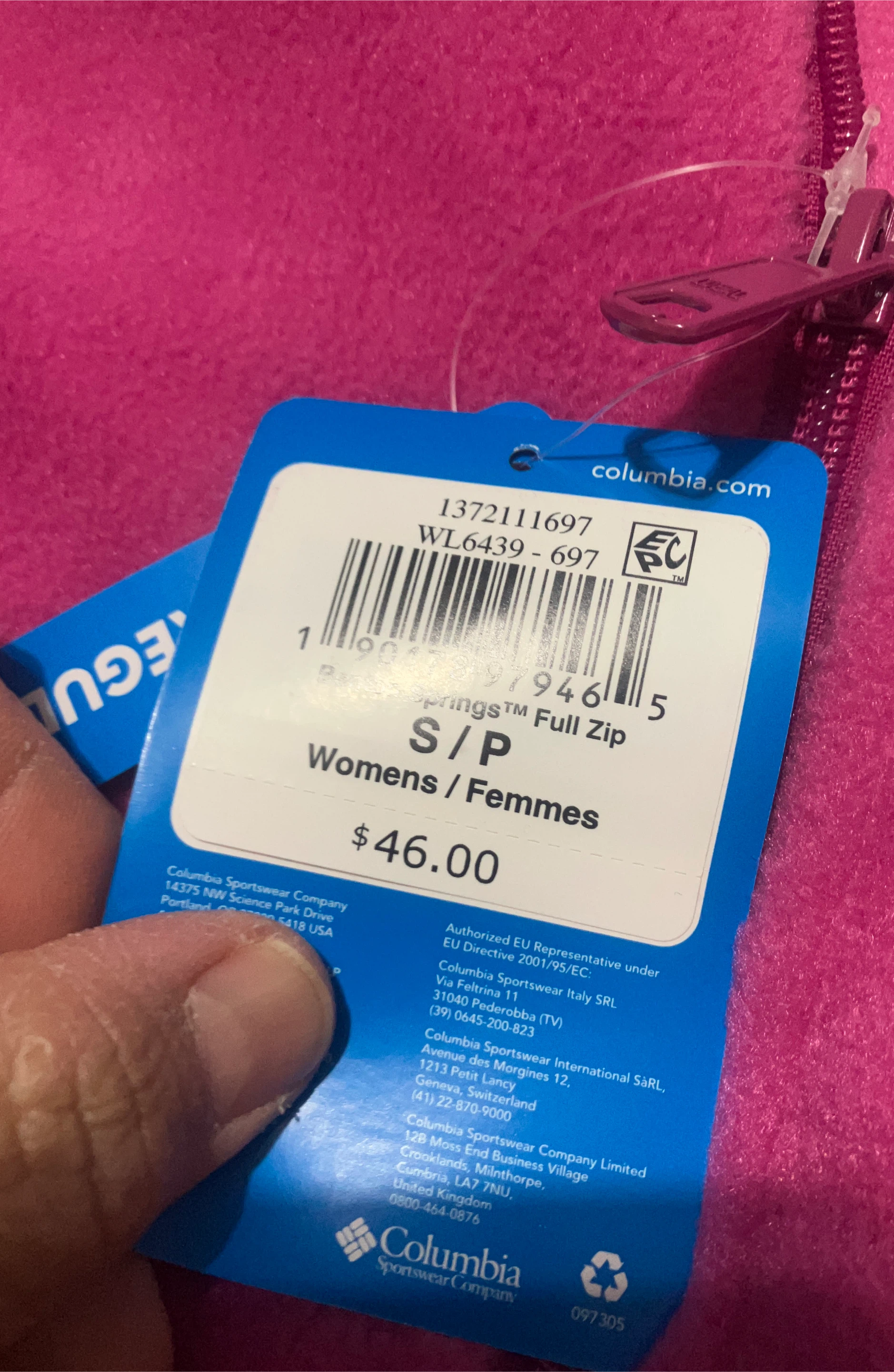 Columbia Full Zip Fleece Jacket - Womens S/P - Pink