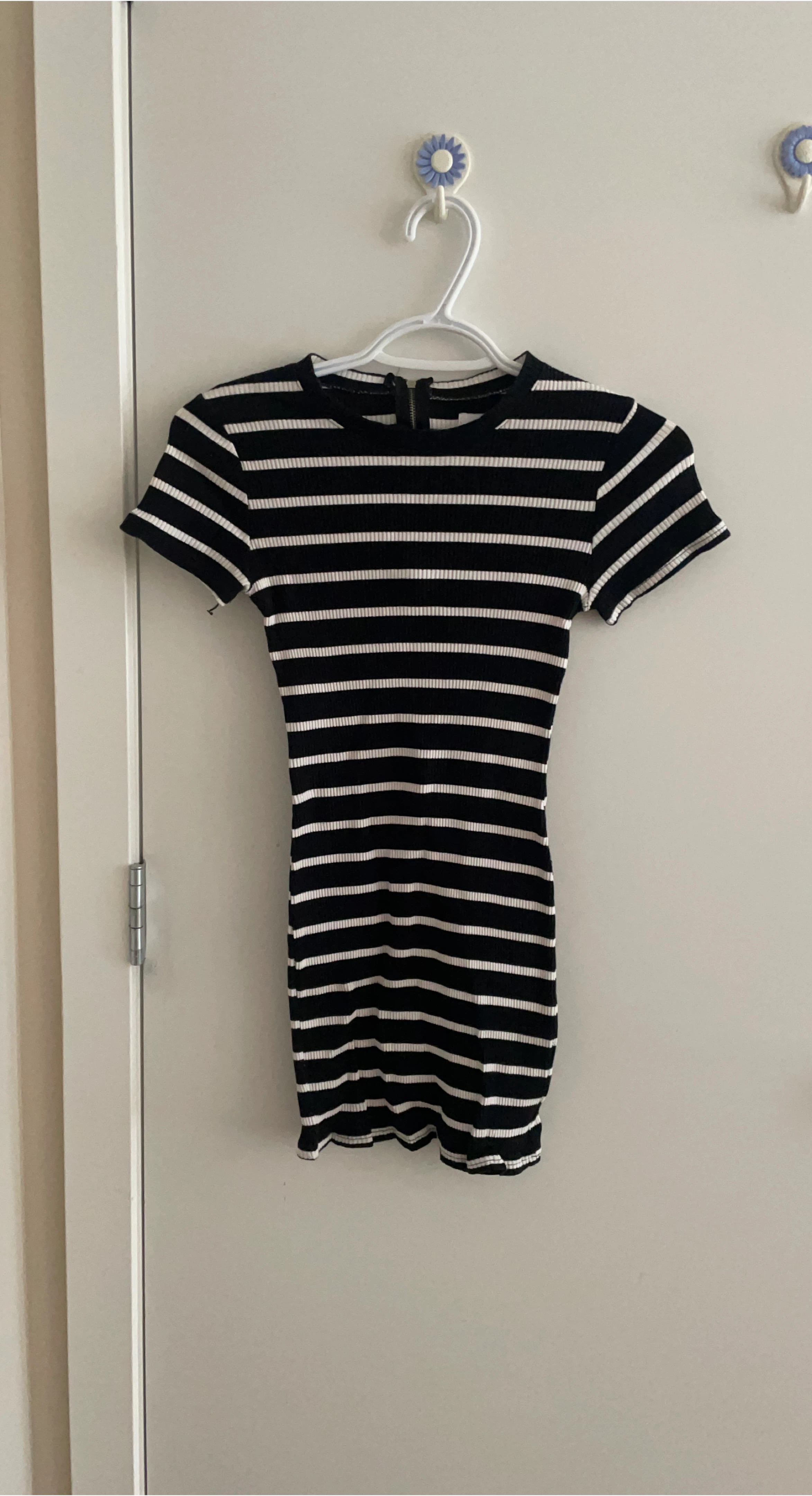 Black & White Striped Ribbed Mini Dress