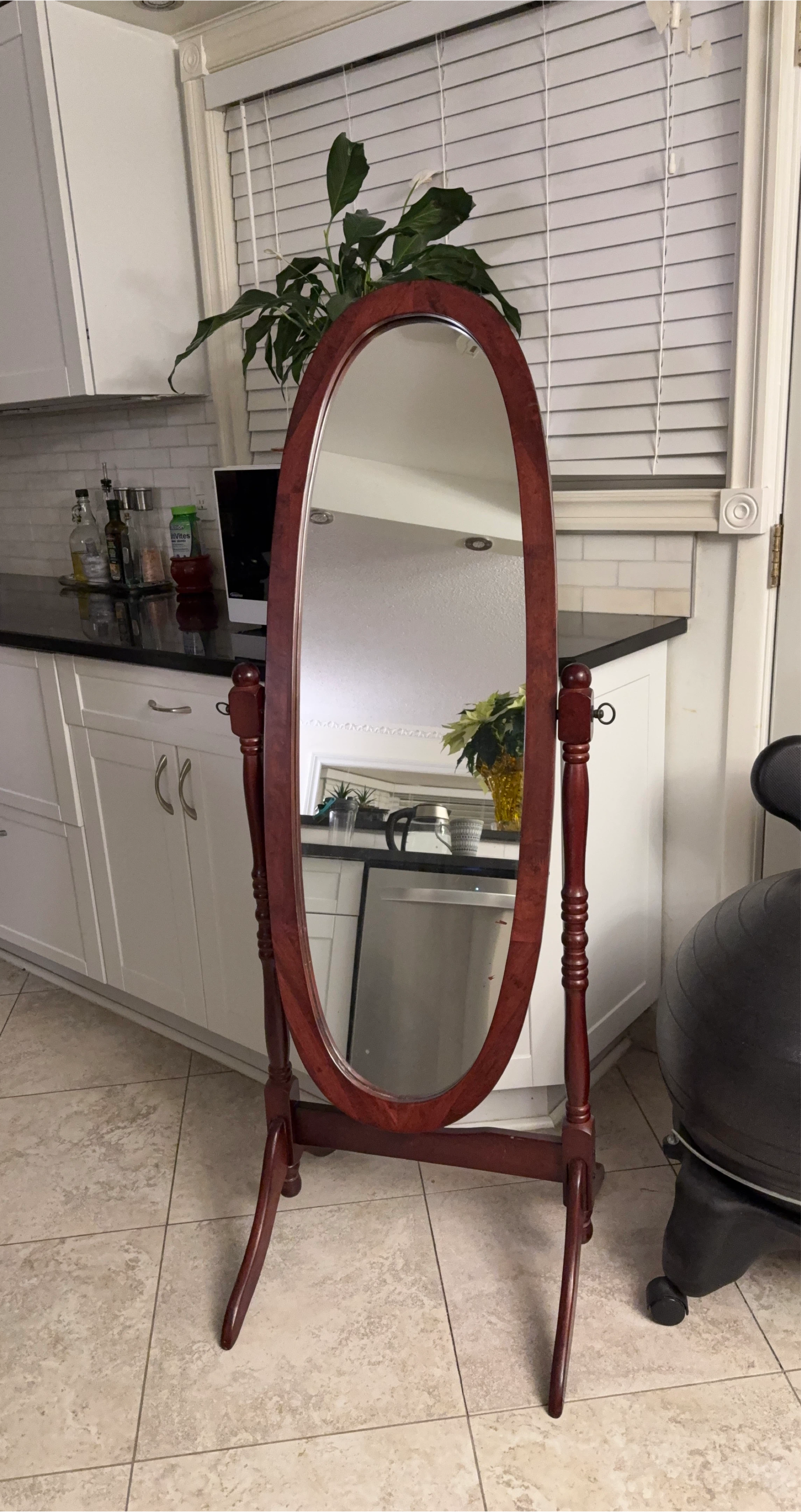 Oval Full Length Standing Mirror - Dark Wood Finish