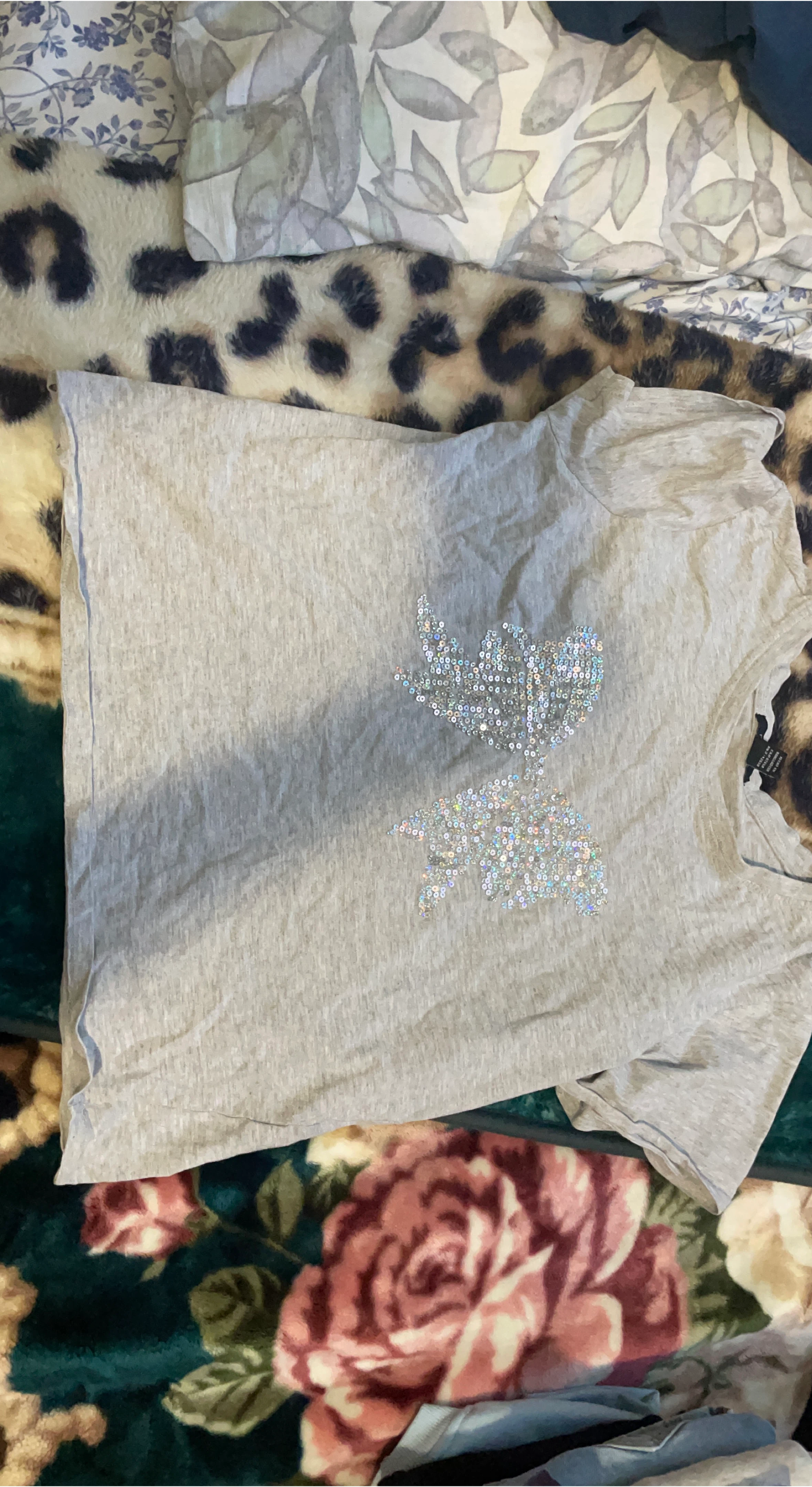 Forever 21 Grey T-Shirt with Sequin Elephant Design