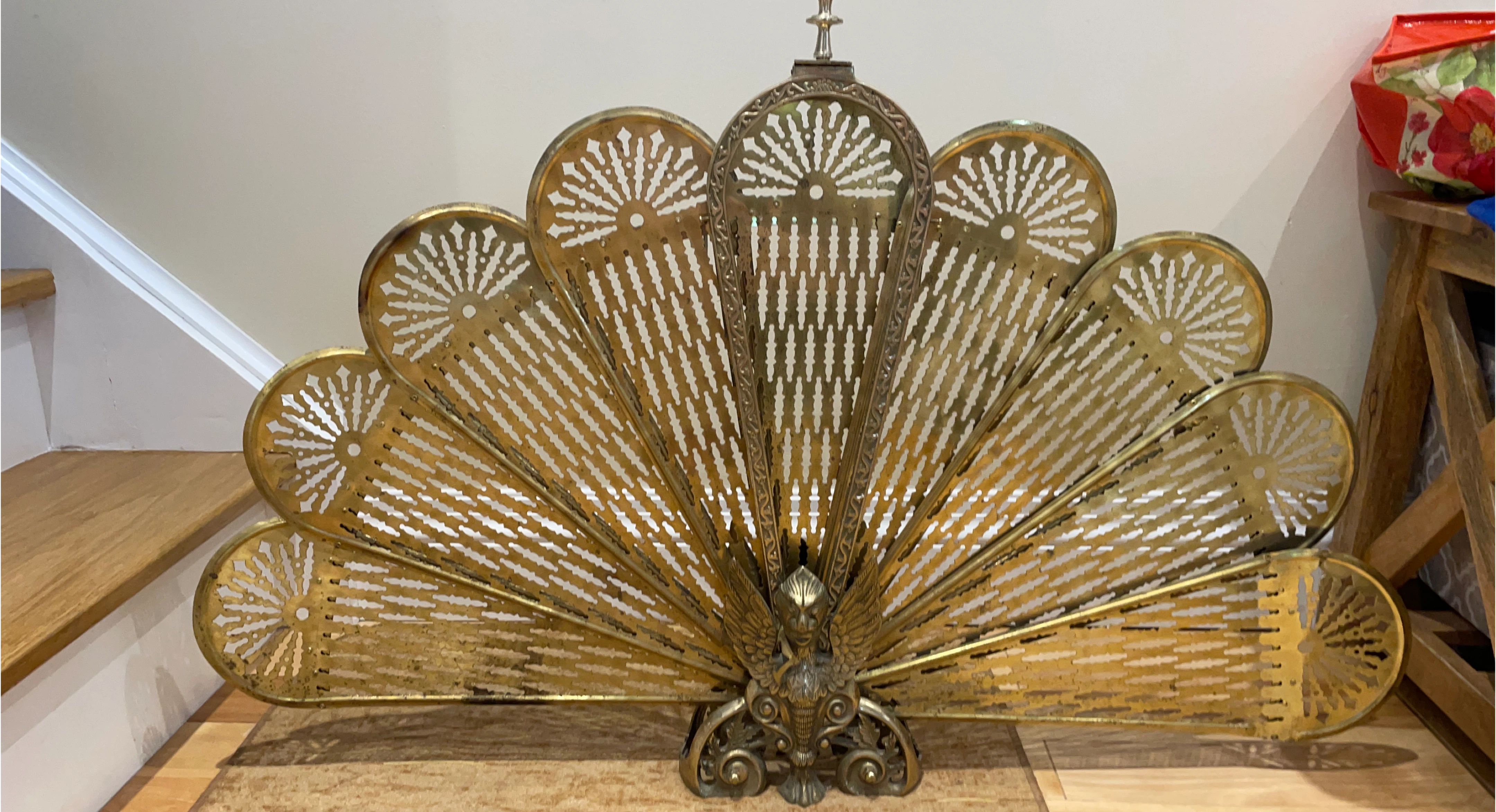 Antique Brass Fan Fireplace Screen