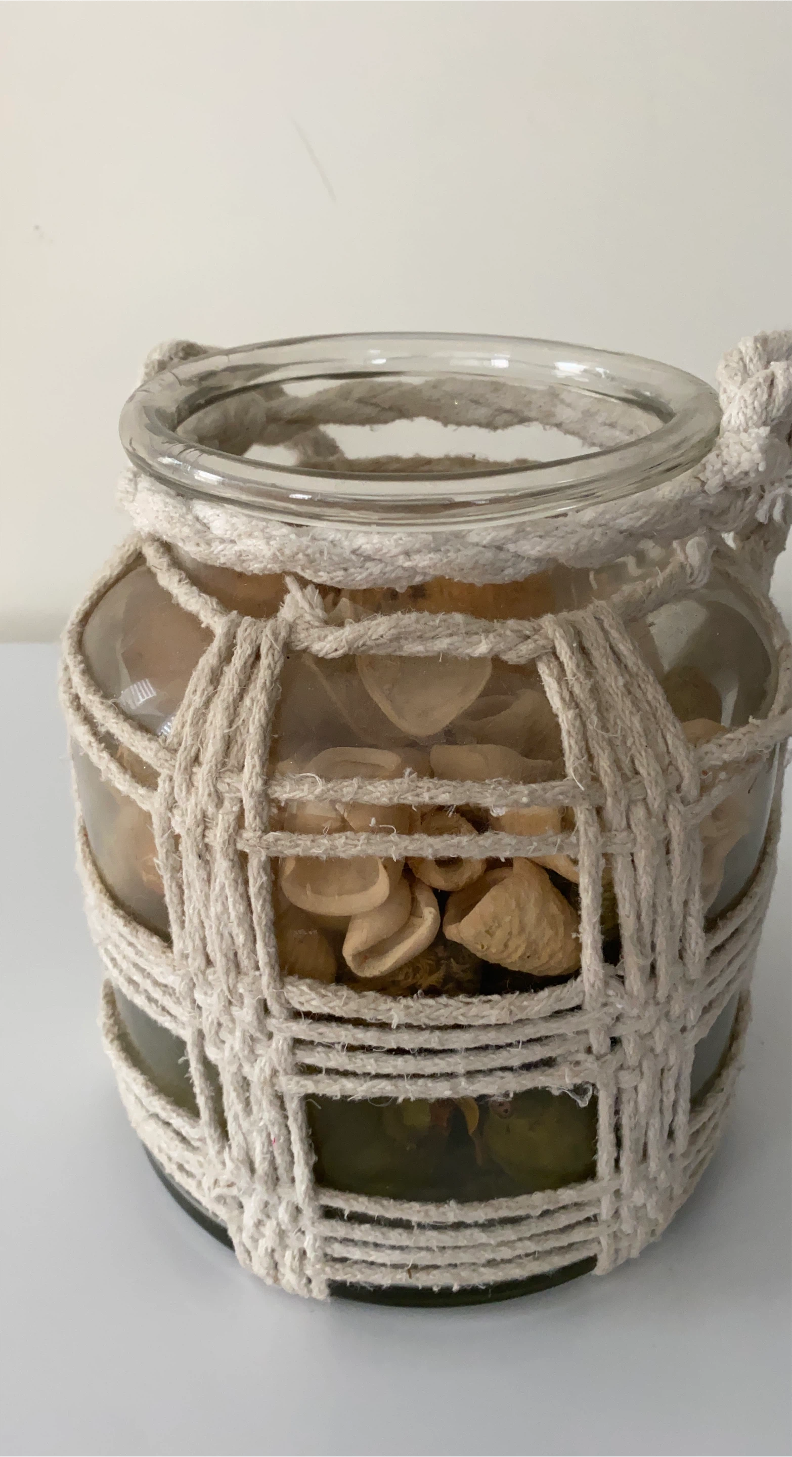 Macrame Wrapped Glass Jar with Decorative Fillings