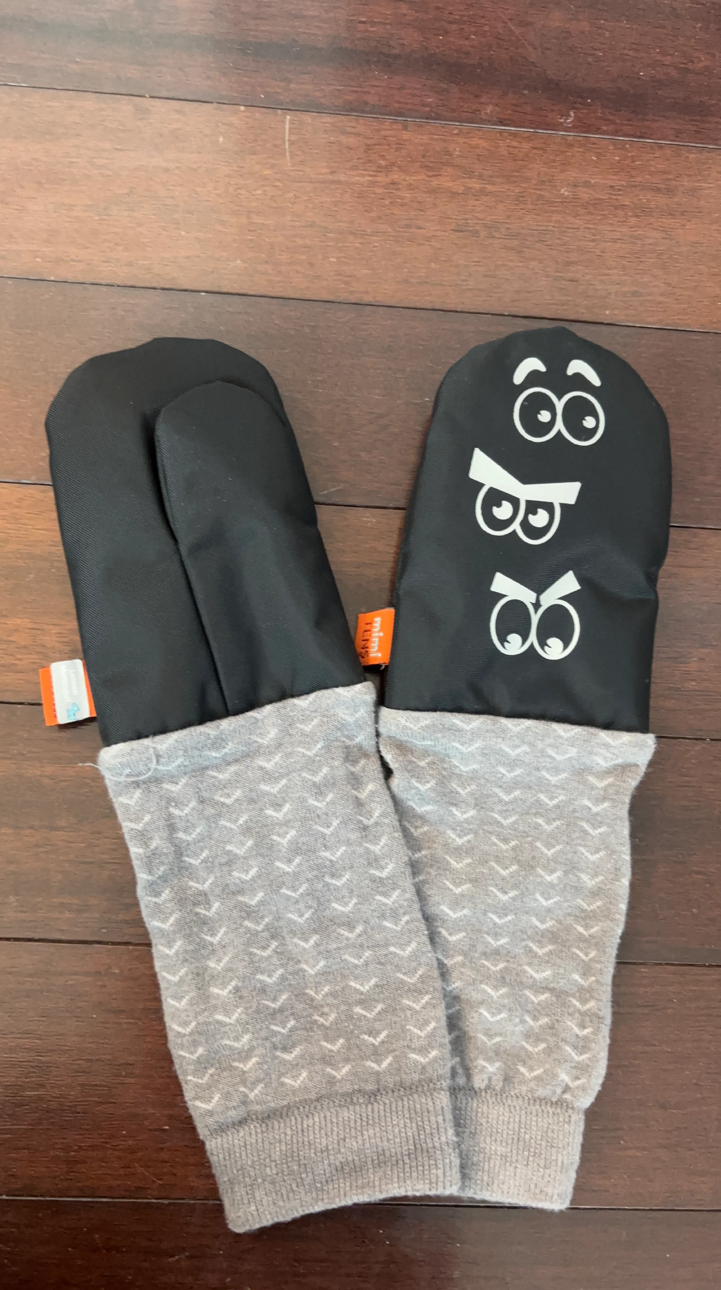 Mimi & Tenz Black Mittens with Funny Faces