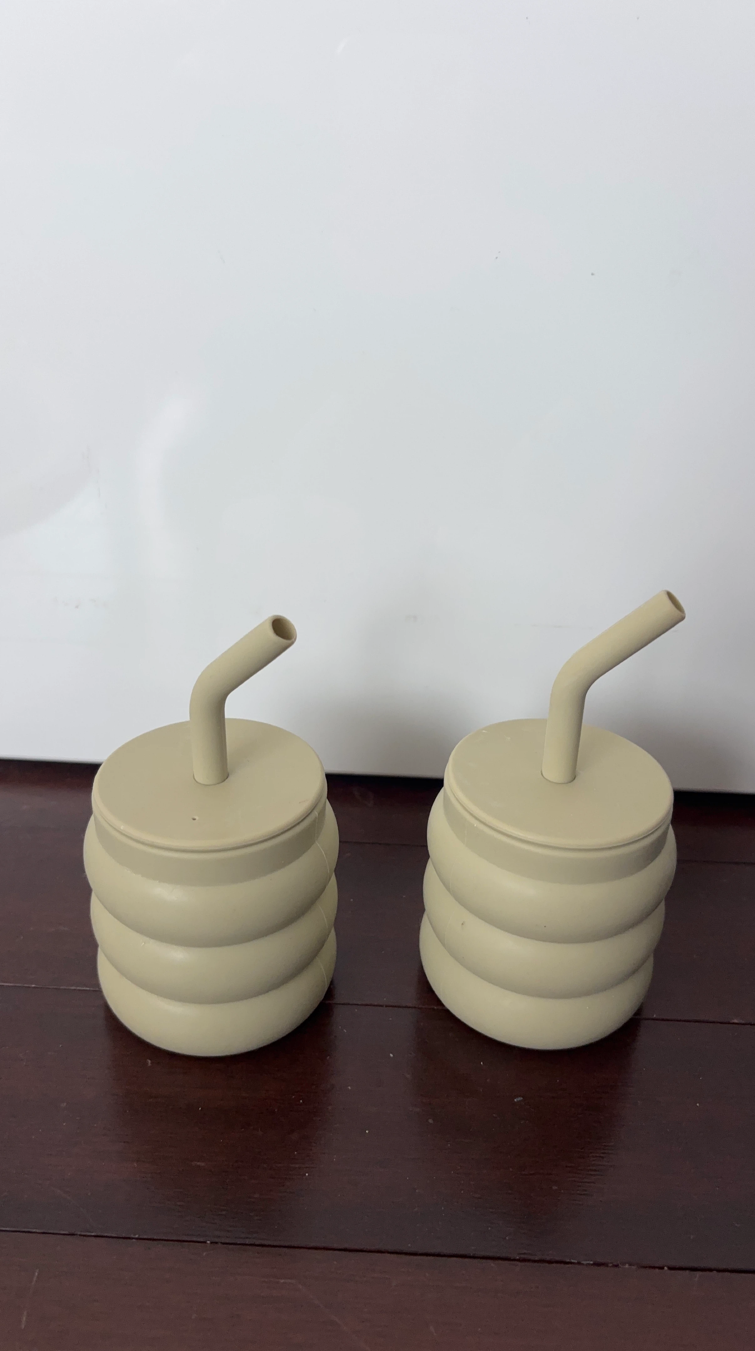 Set of 2 Beige Minna Silicone Sippy Cups with Straws