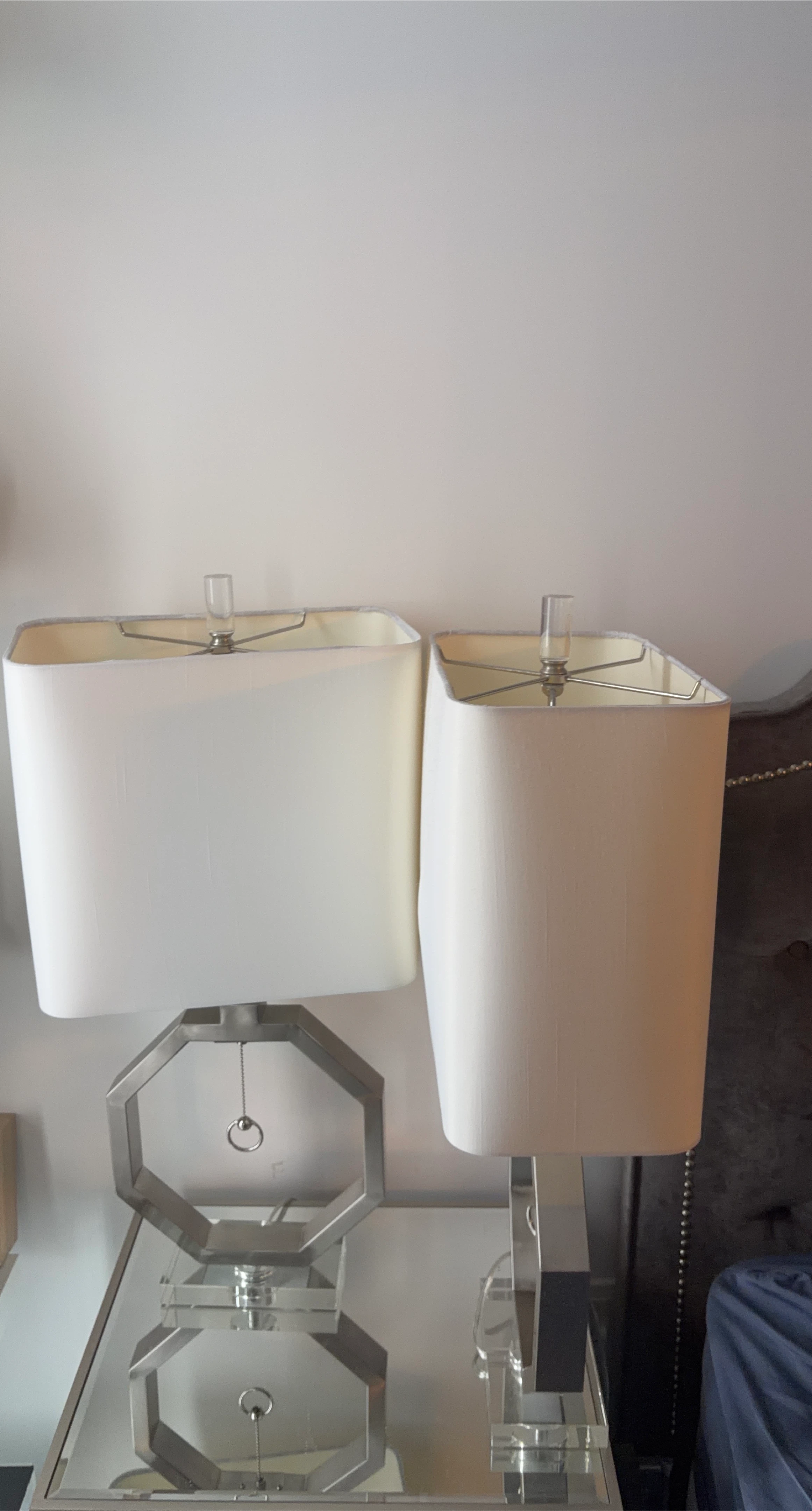 Set of 2 Modern Square Lamps with Chrome and Acrylic Bases