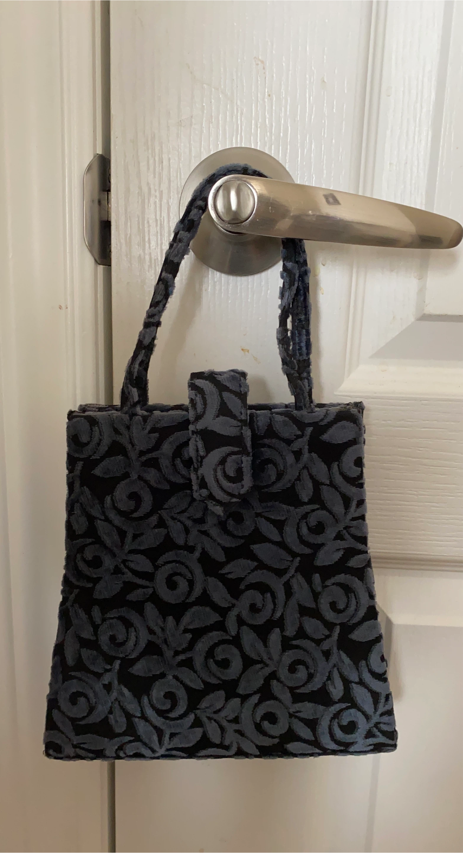 Black and Grey Floral Velvet Handbag