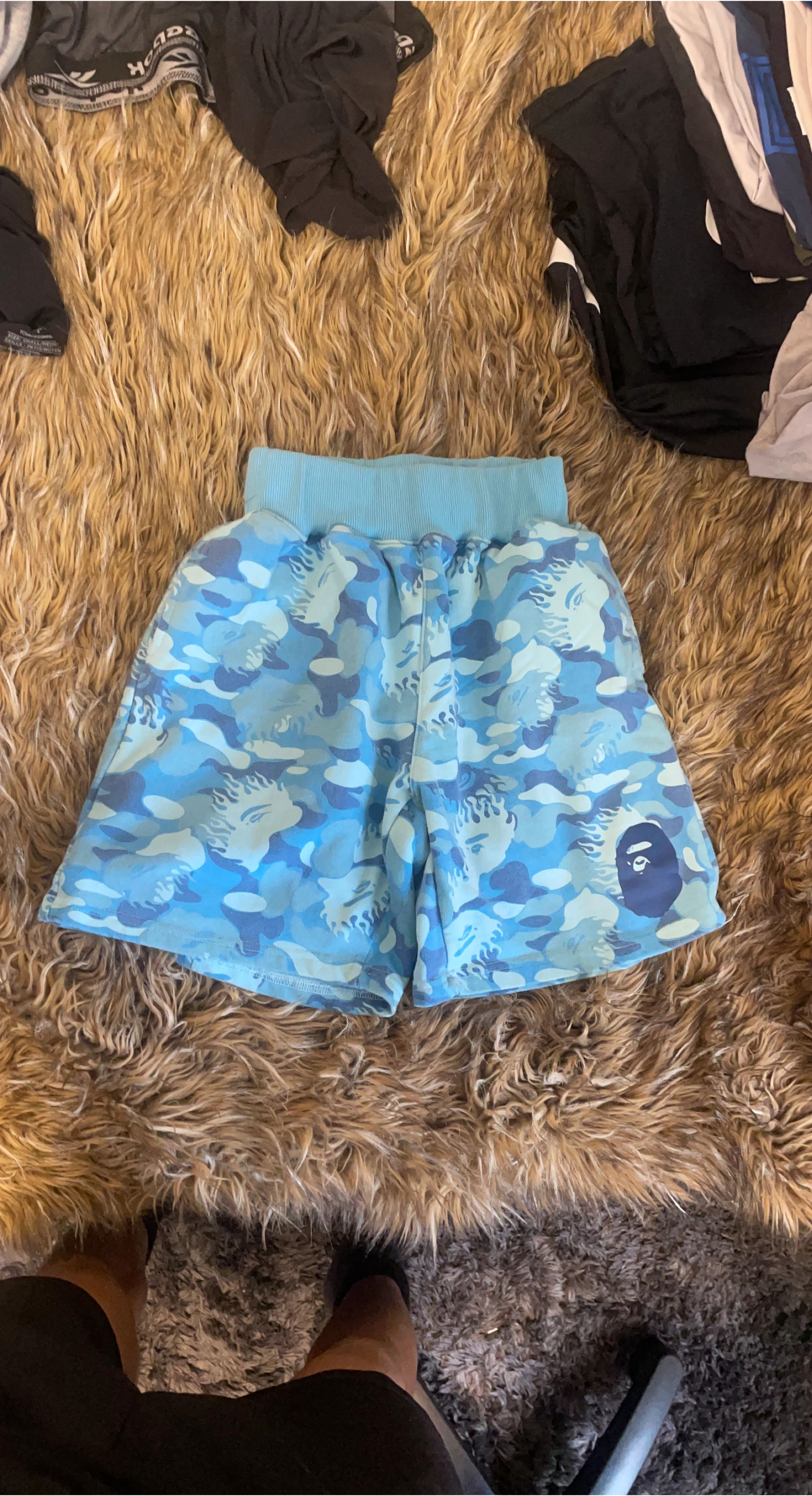 BAPE Blue Camo Shark Face Shorts
