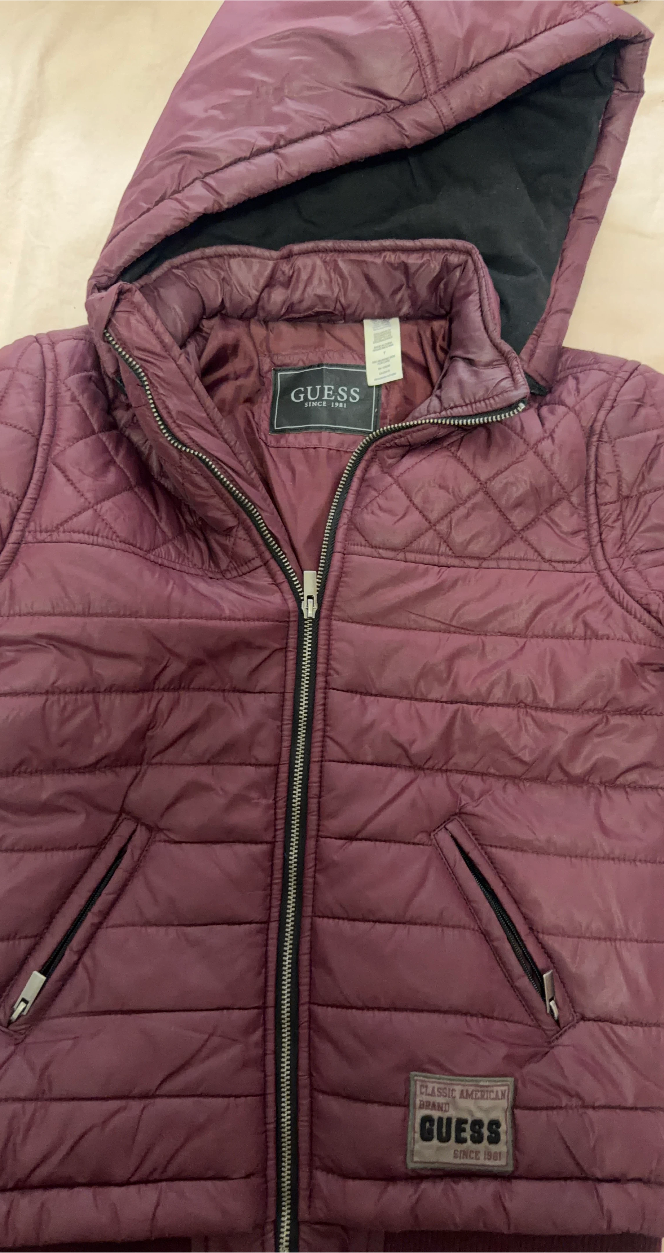 Guess Puffer Jacket Burgundy Size 7