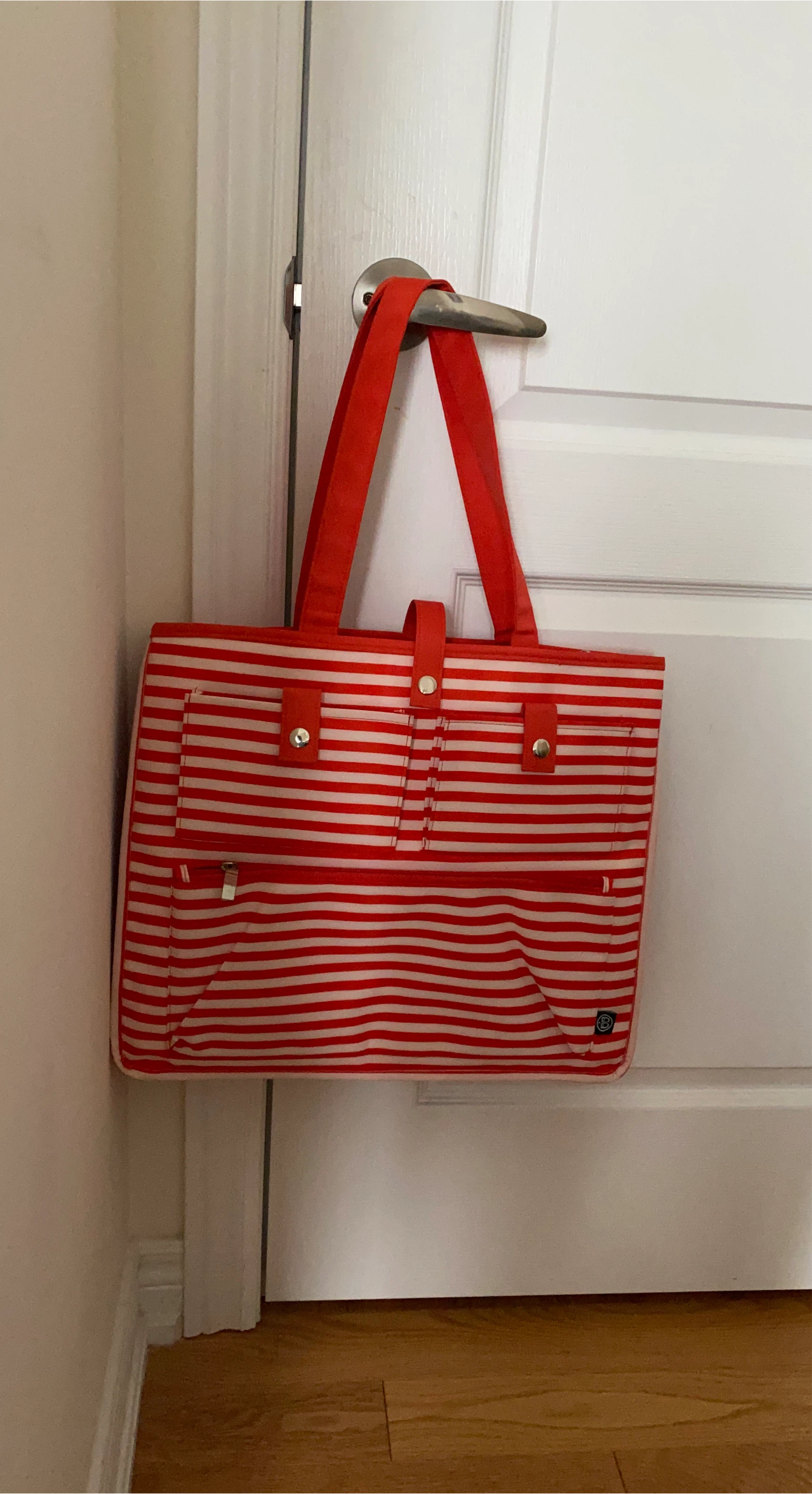 Red and White Striped Tote Bag