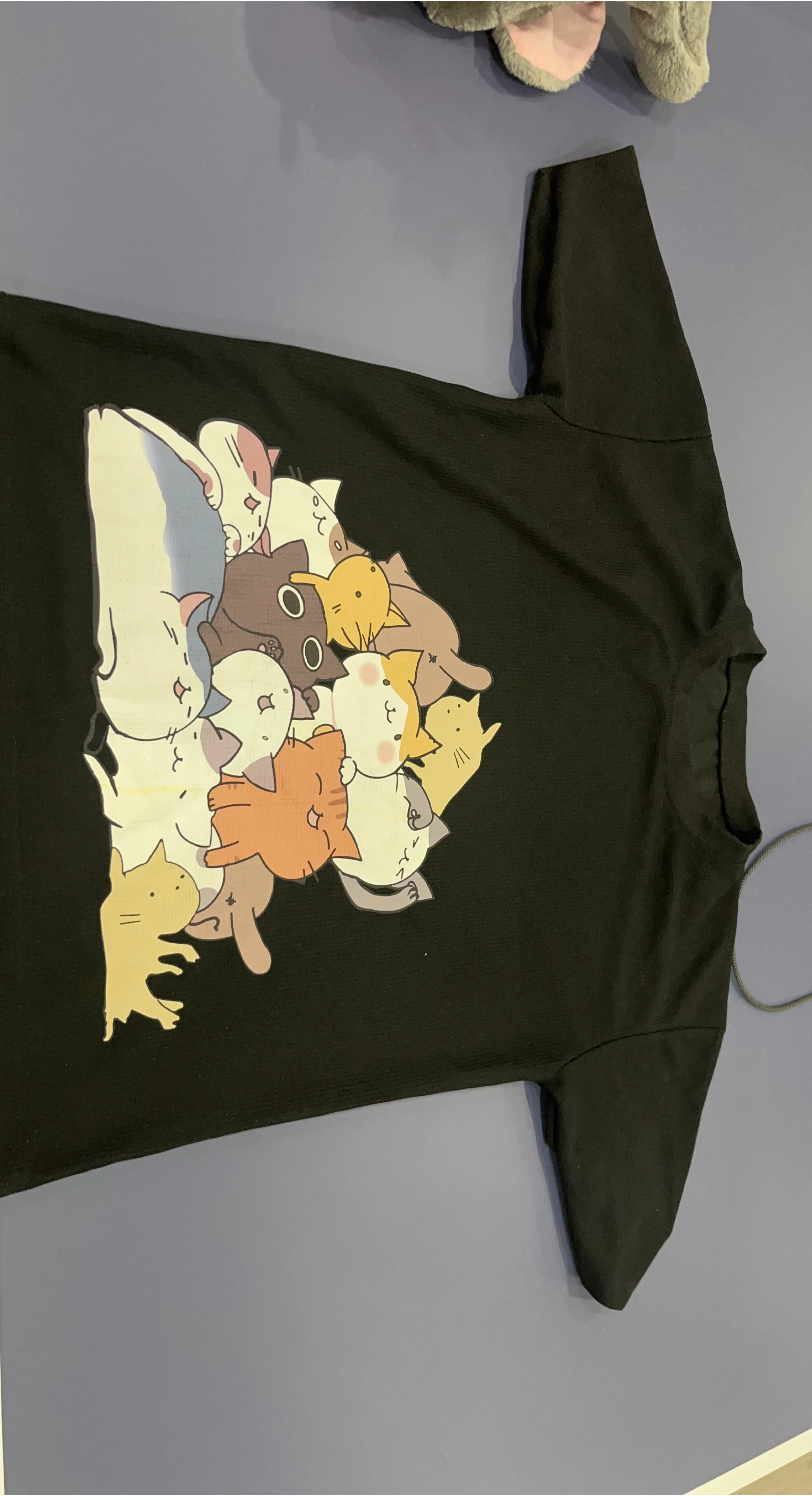 Black T-Shirt with Cute Cat Graphic