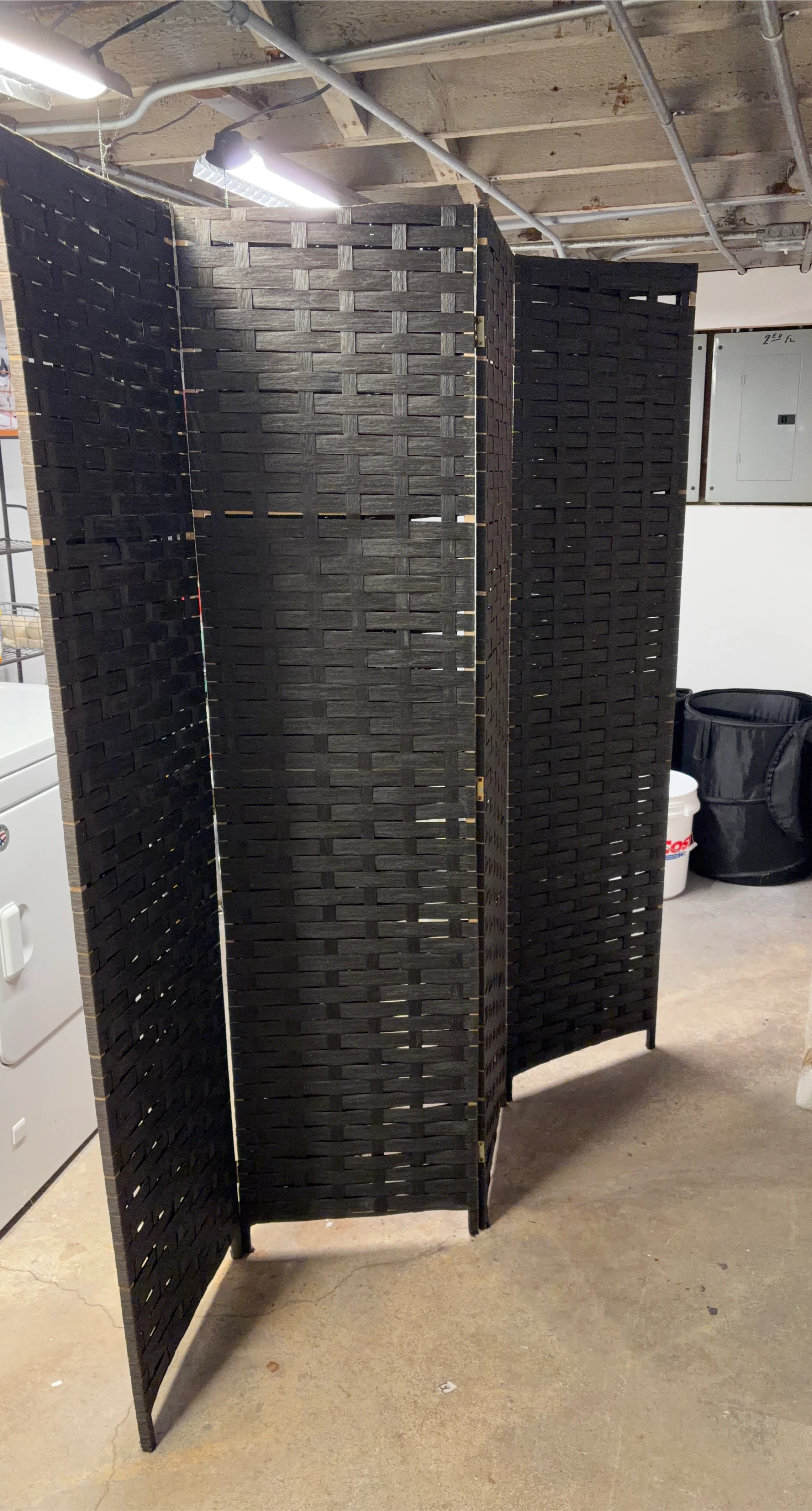4-Panel Woven Room Divider Screen - Black