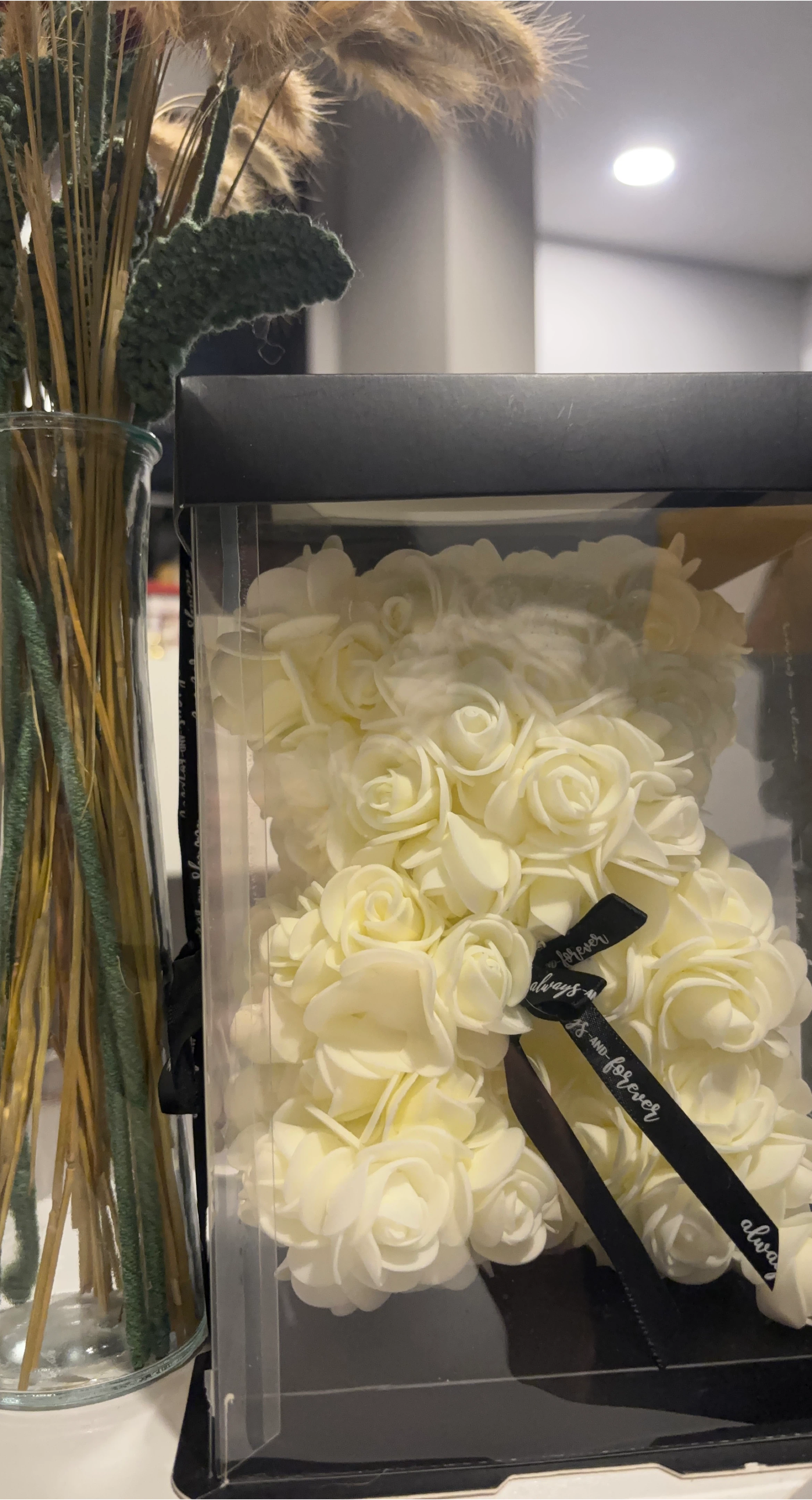 White Rose Bear with "Always and Forever" Ribbon