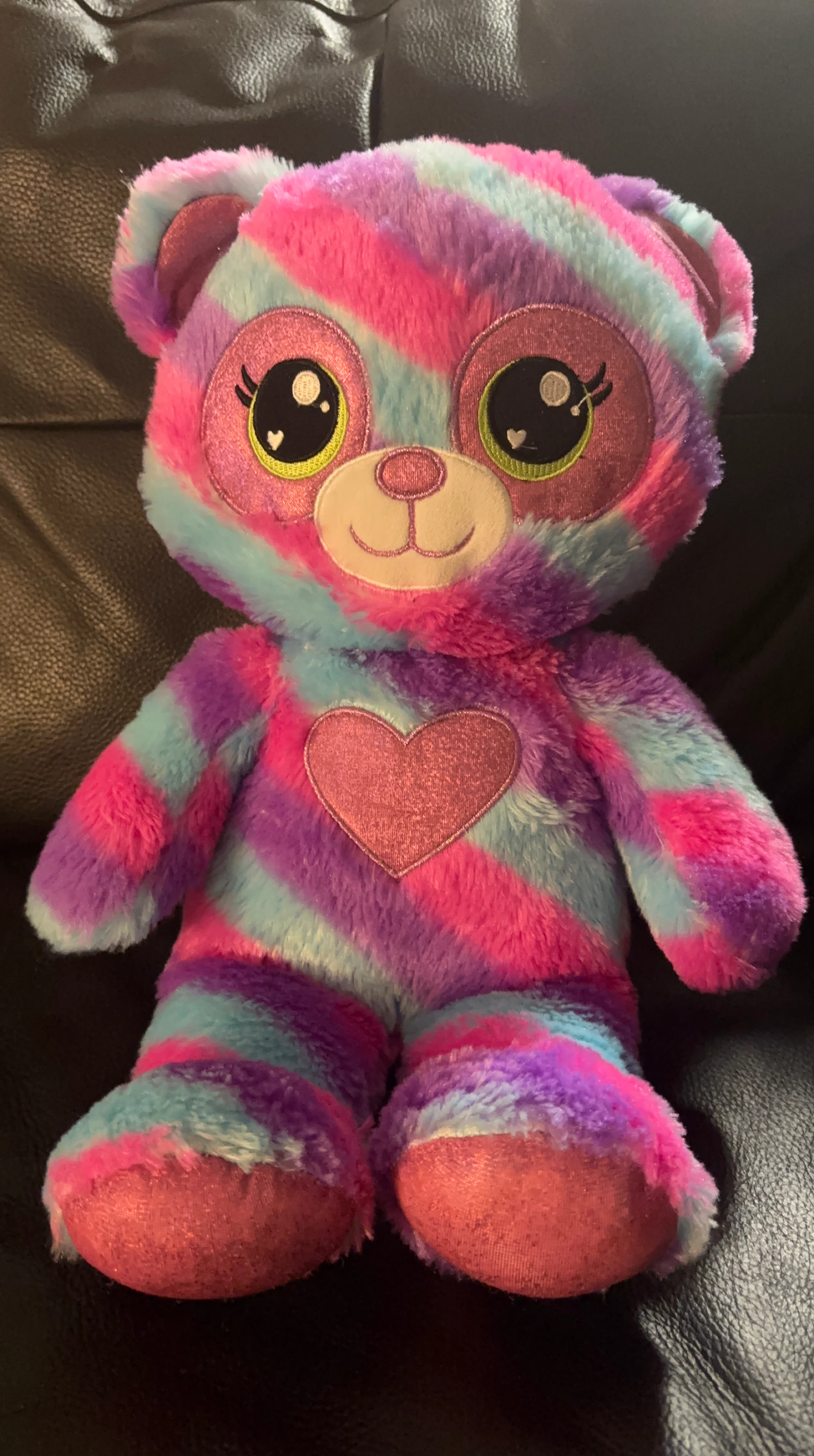 Striped Teddy Bear Plush with Pink Heart