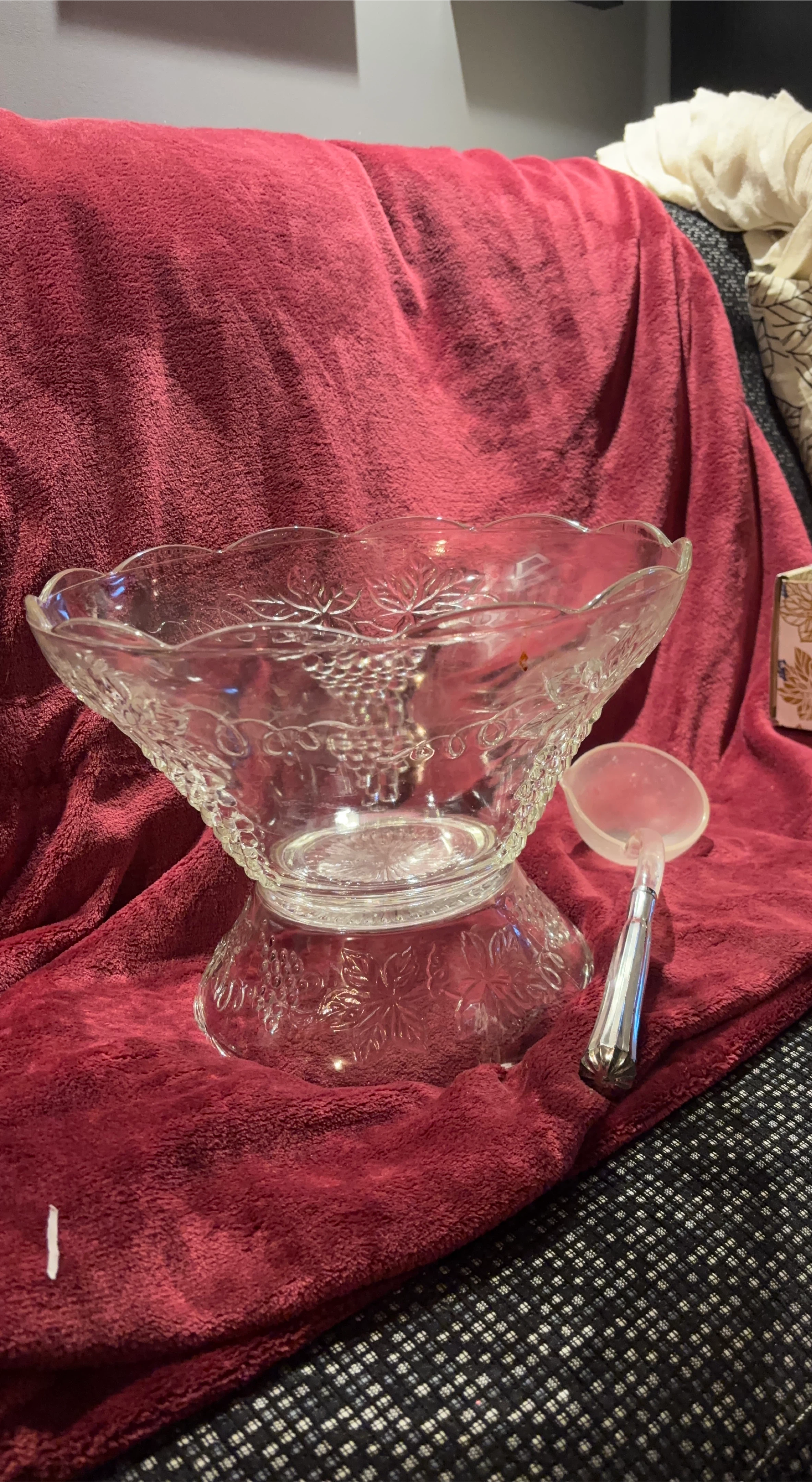 Clear Glass Punch Bowl with Ladle
