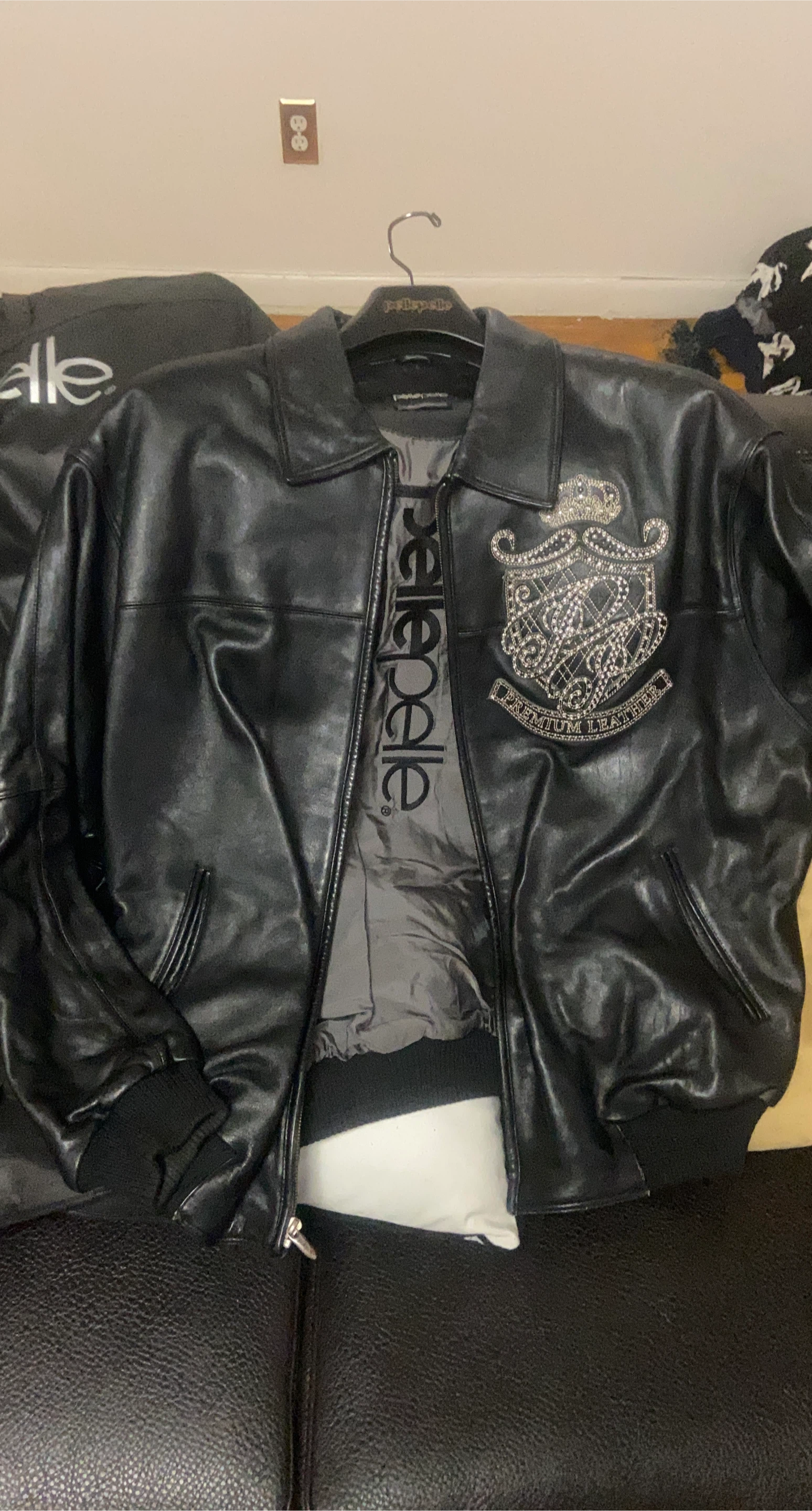 Pelle Pelle Black Leather Jacket with Embellished Crest