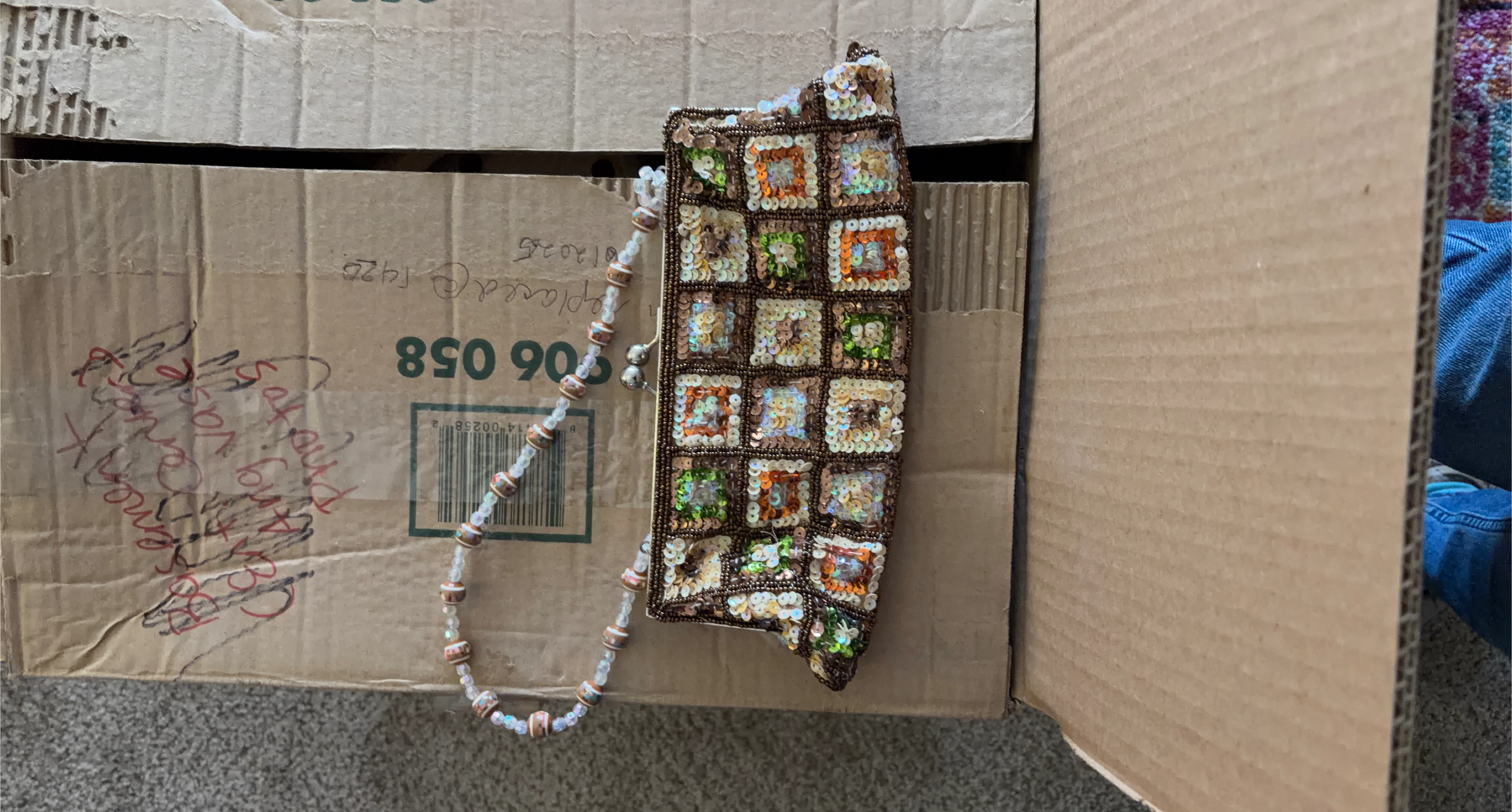 Beaded Mosaic Clutch Bag with Chain Strap