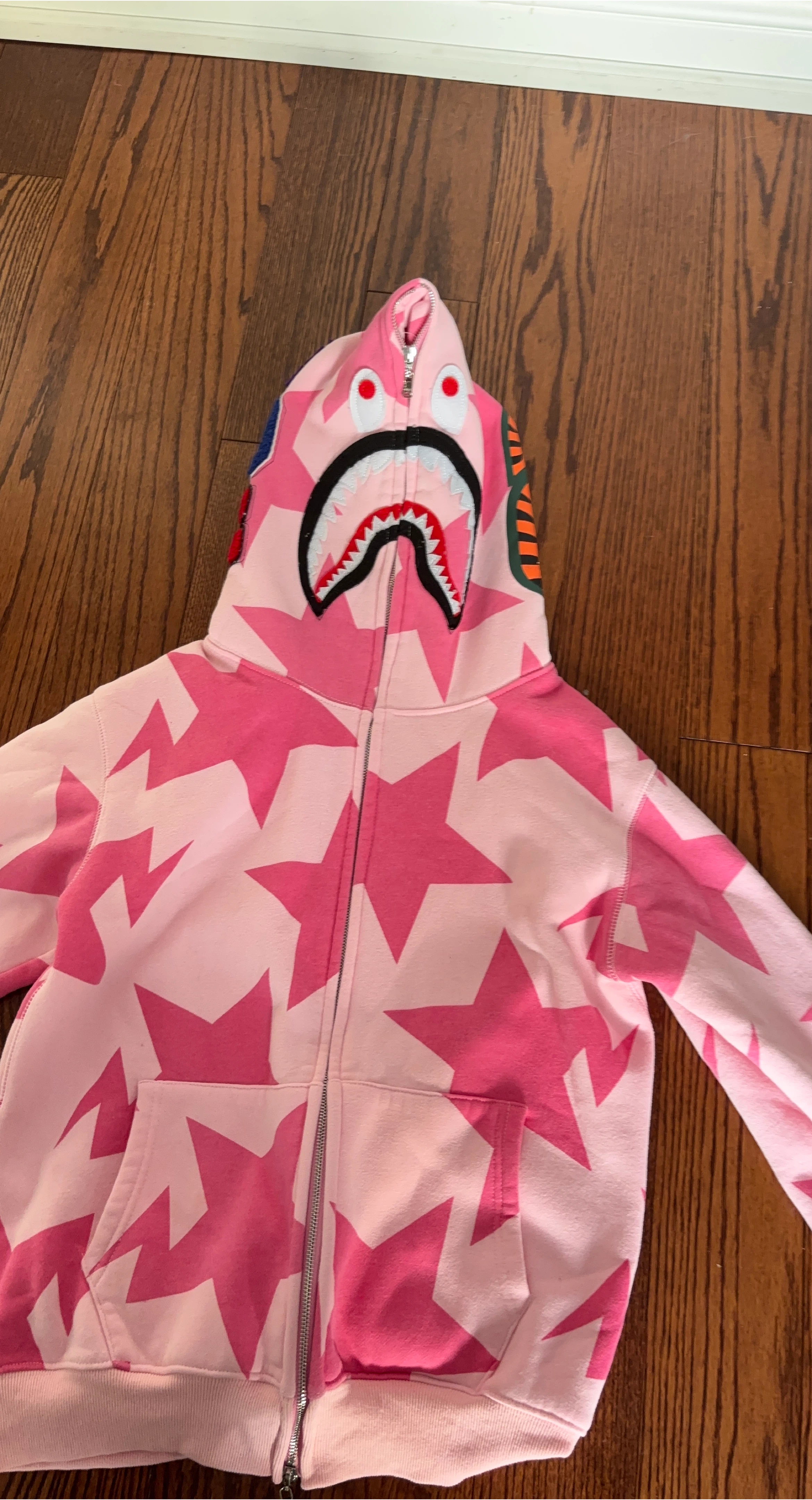 A Bathing Ape Pink Star Shark Full Zip Hoodie