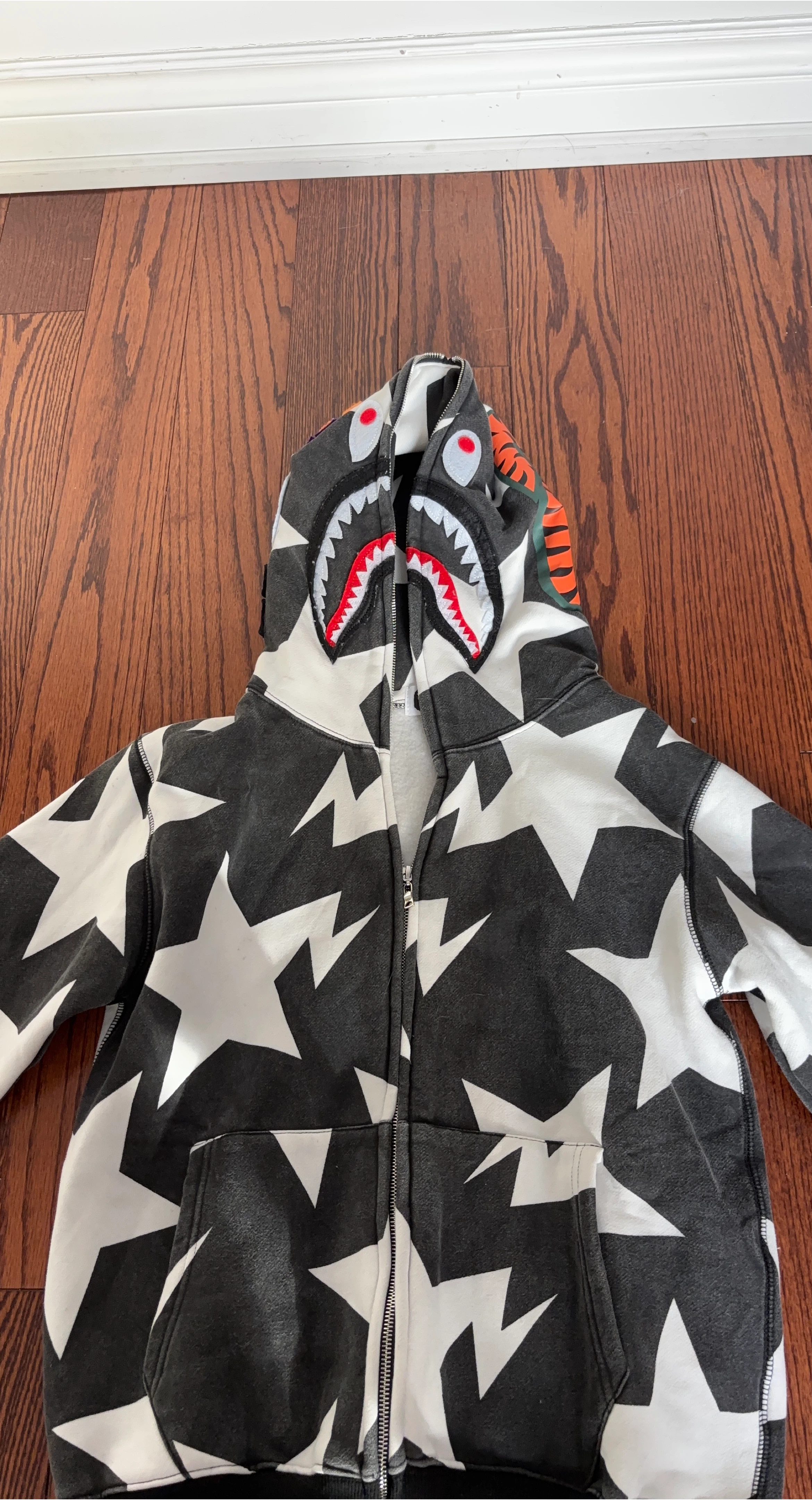 BAPE Shark Full Zip Hoodie Black White Star Print