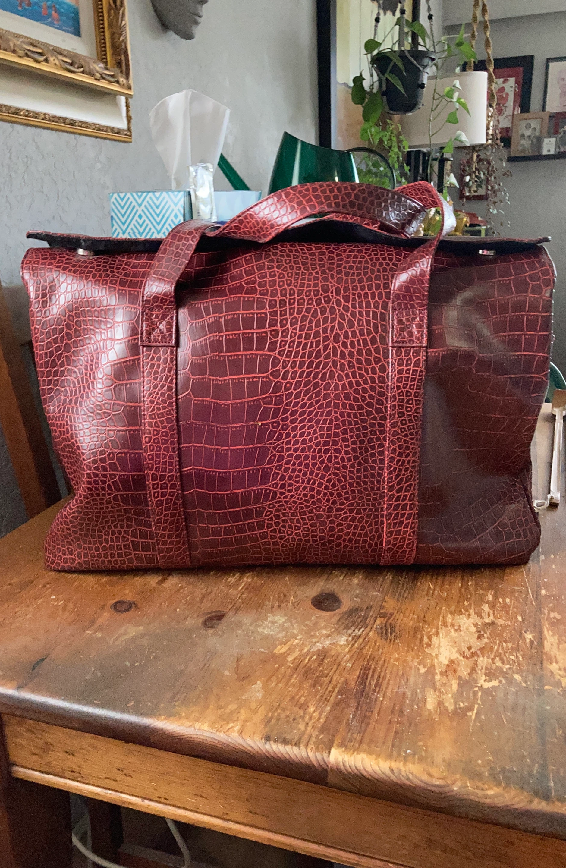 Red Crocodile Embossed Tote Bag