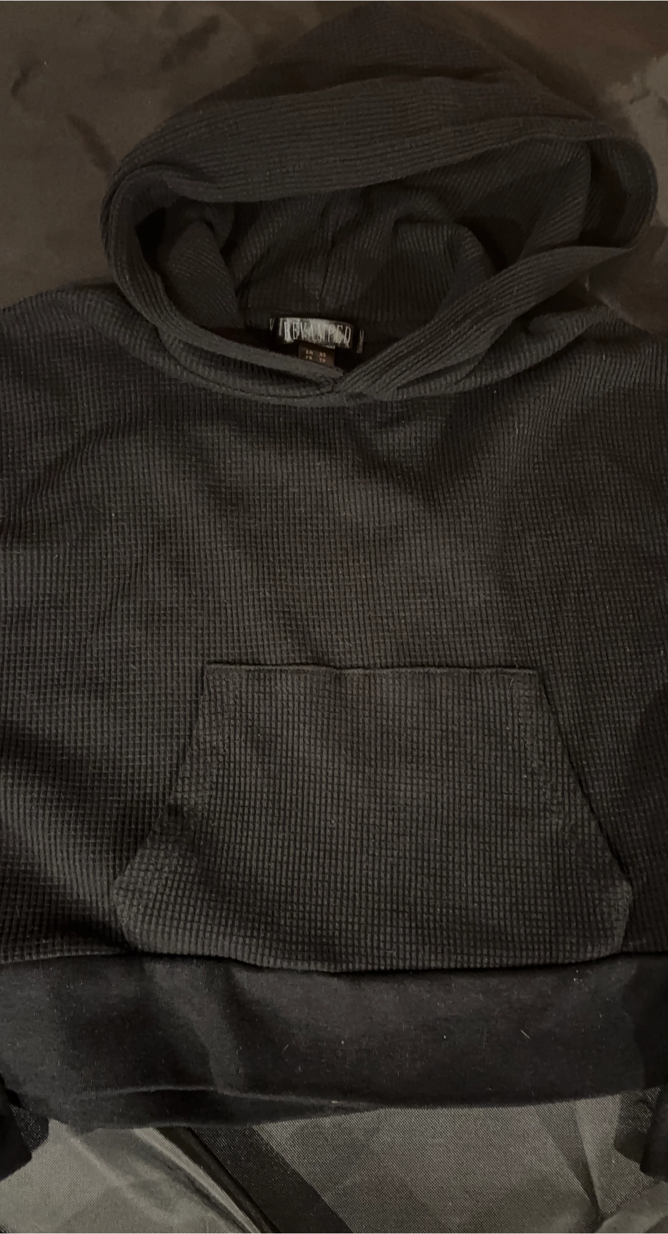 Revamped Black Waffle Knit Hoodie
