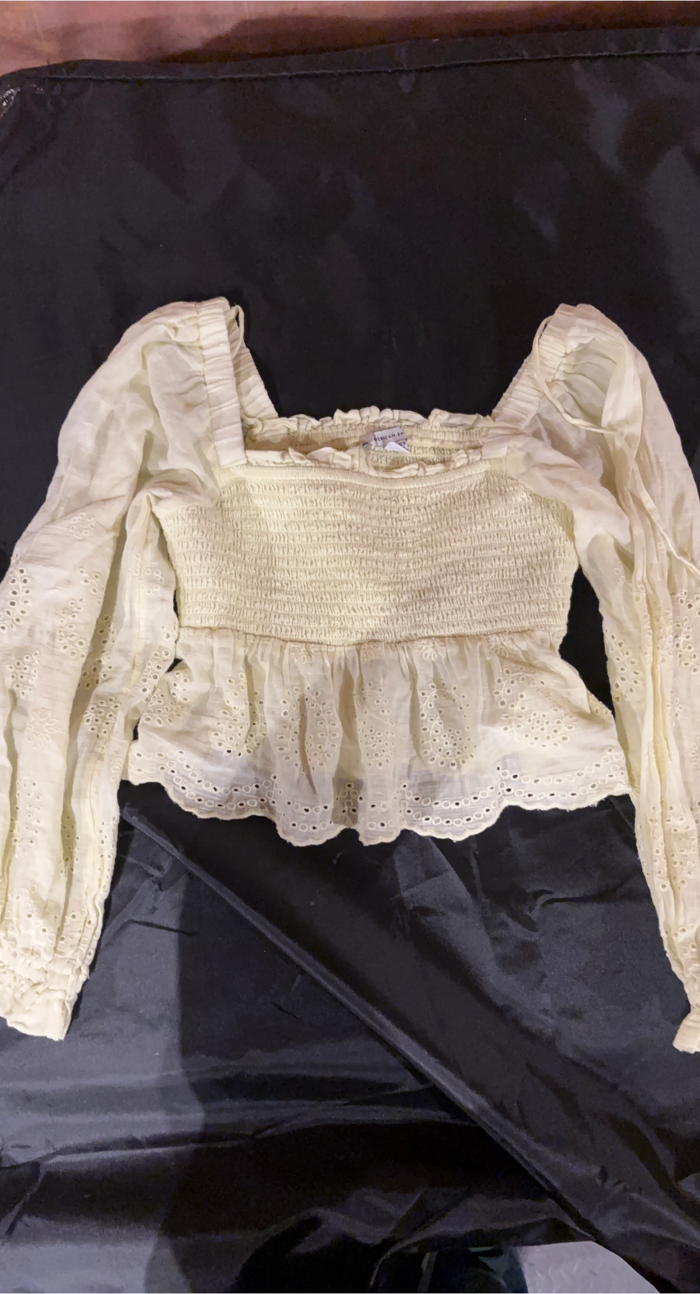 American Eagle Smocked Eyelet Peplum Top