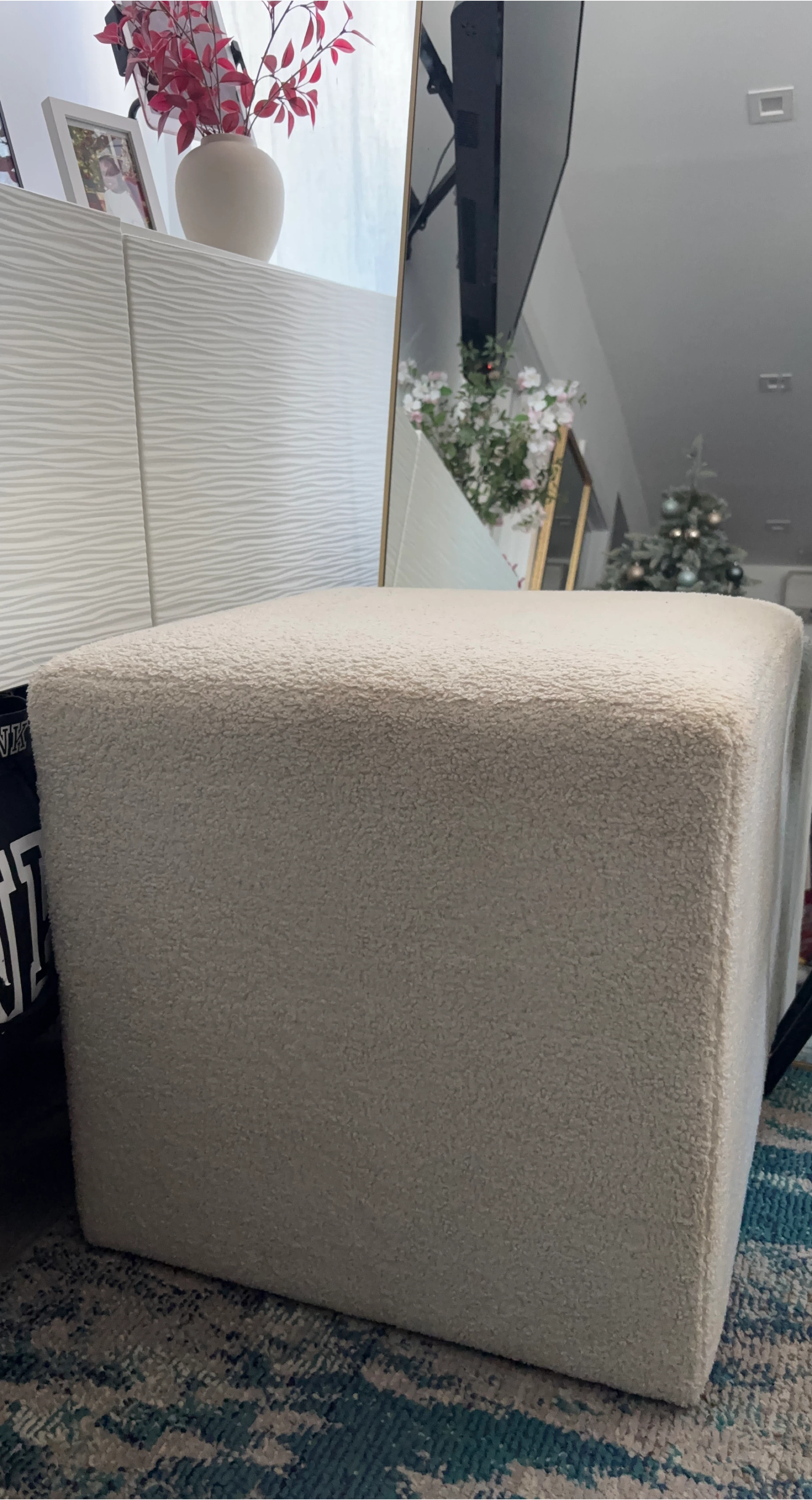 White Boucle Ottoman Footstool