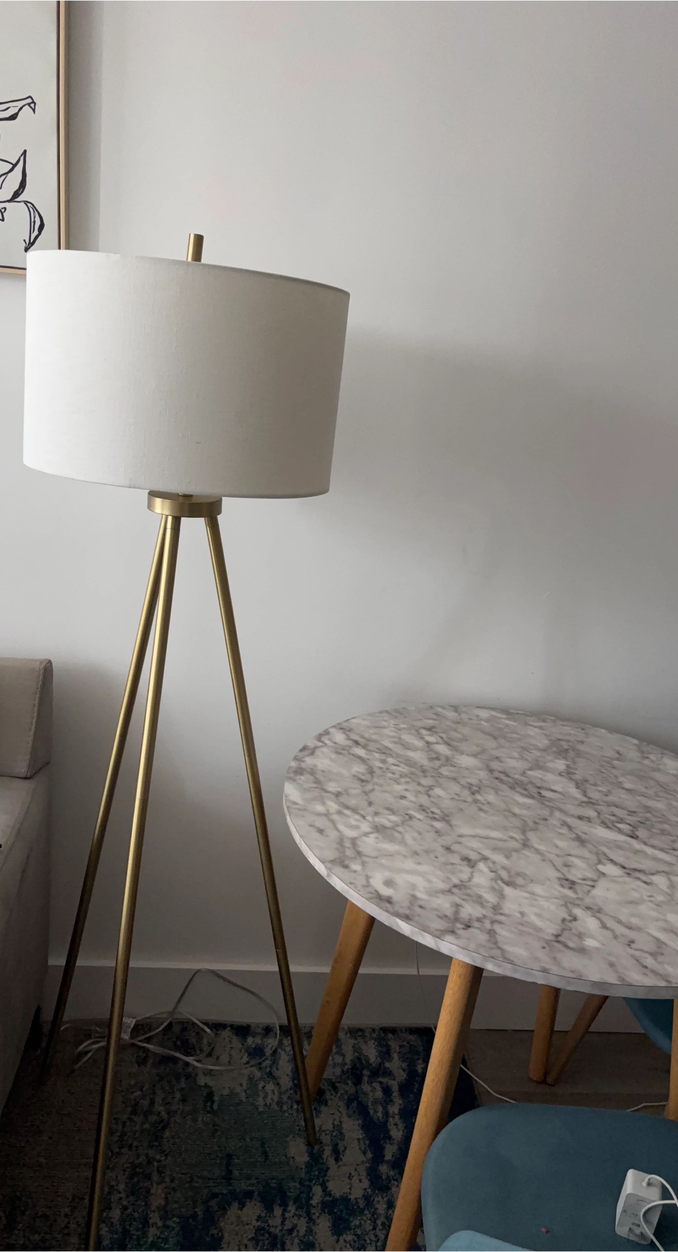 Gold Tripod Floor Lamp with White Shade