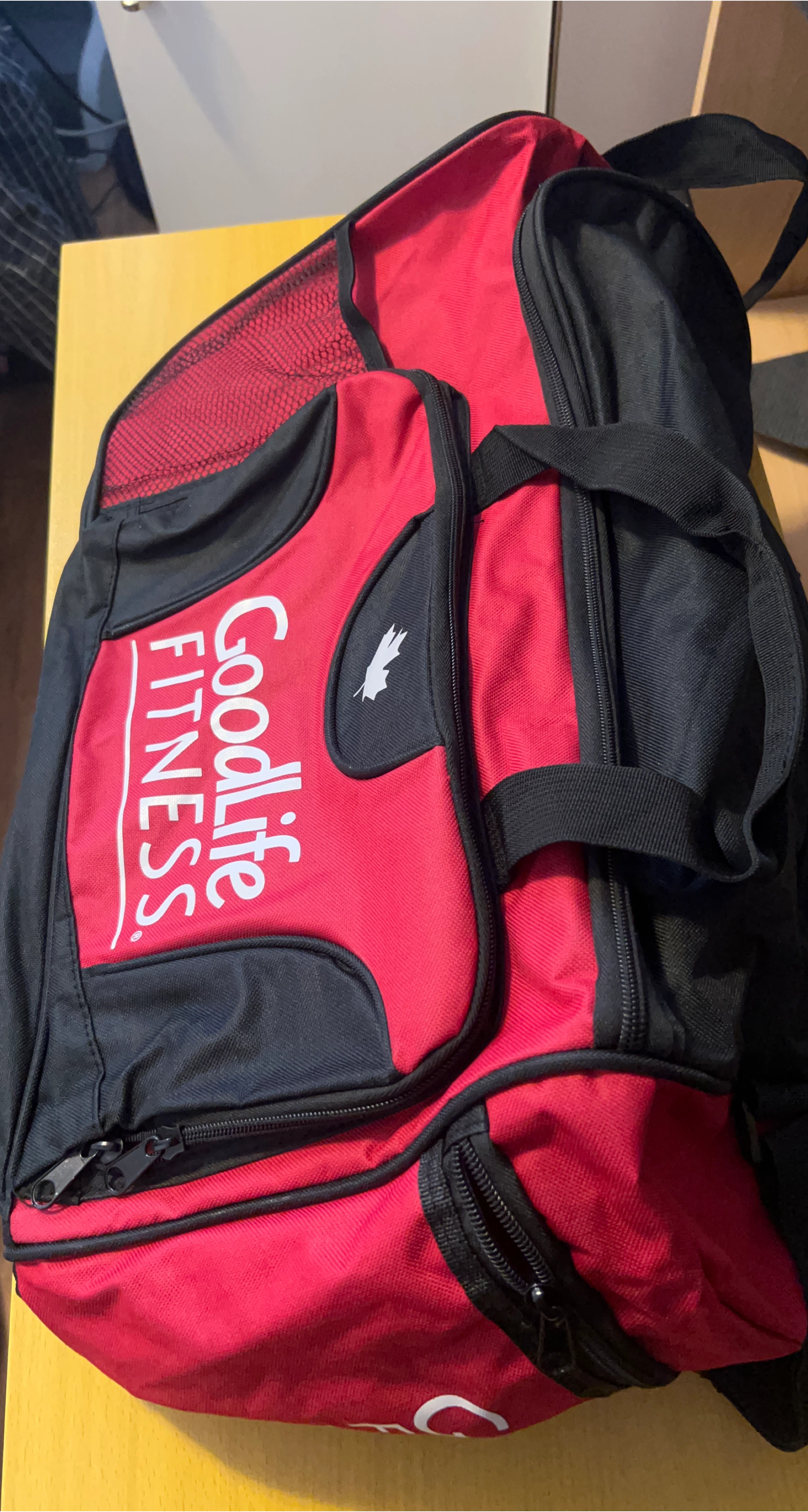 Goodlife Fitness Red and Black Duffle Bag