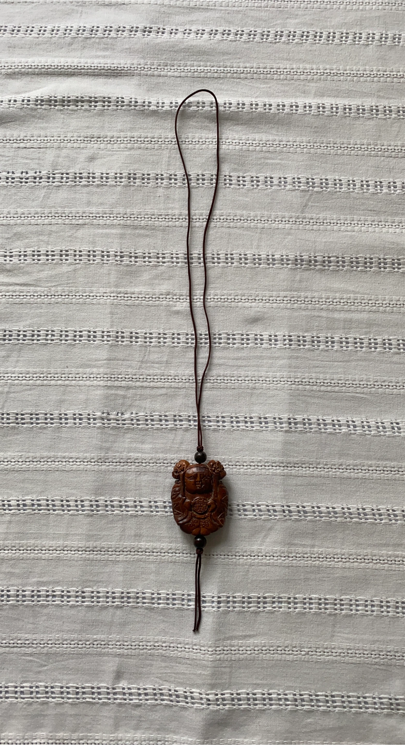 Carved Wooden Buddha Pendant Necklace