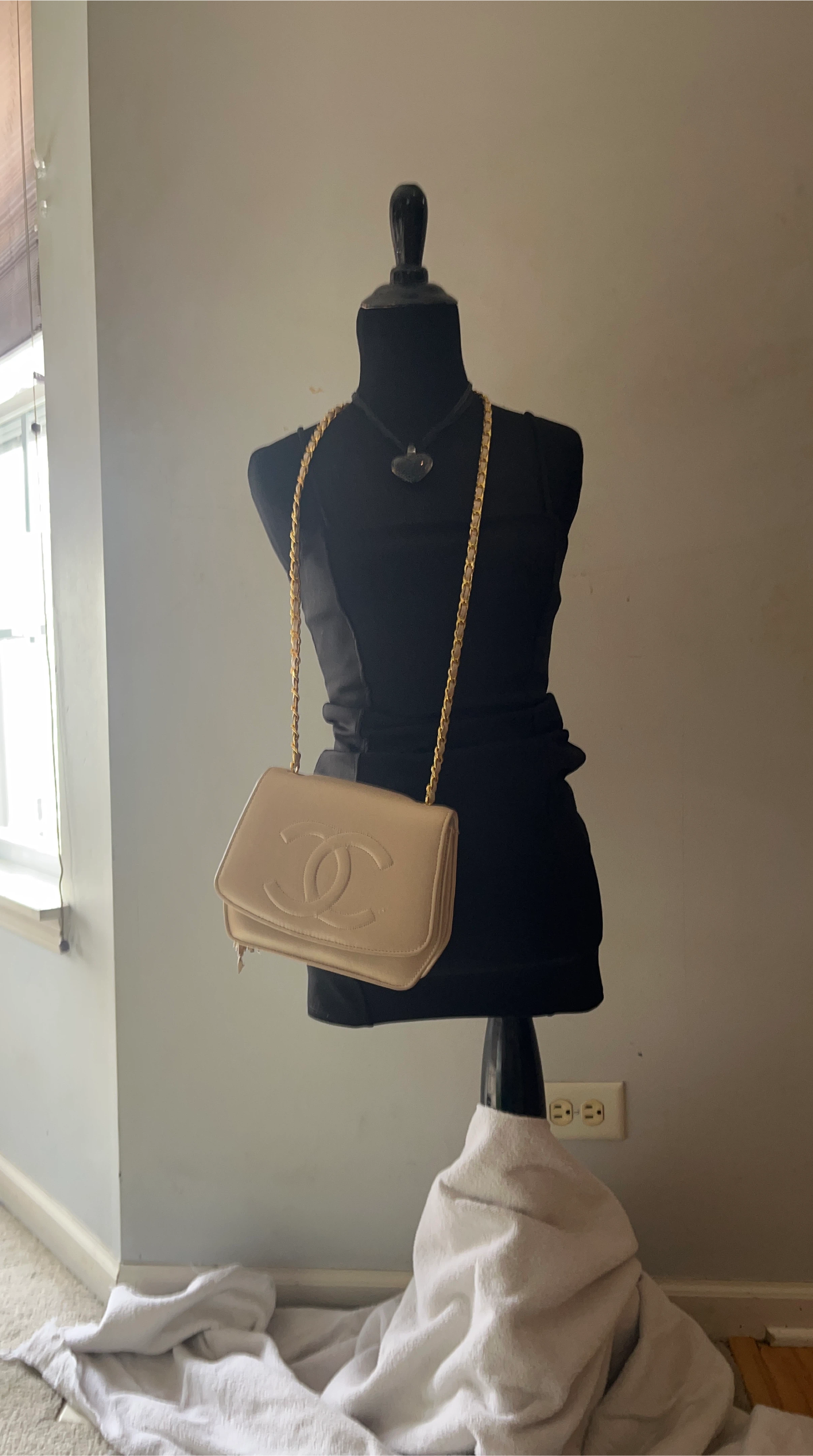 Chanel Beige Leather Flap Bag with Gold Chain