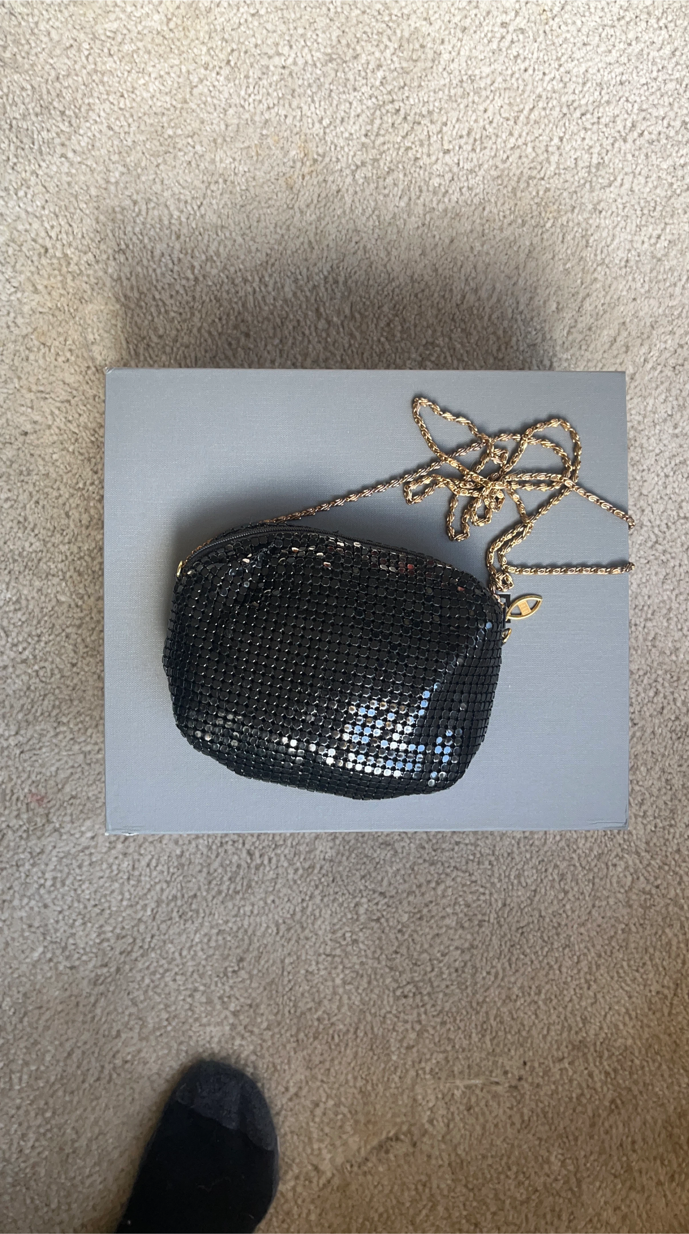 Black Mesh Evening Bag with Gold Chain