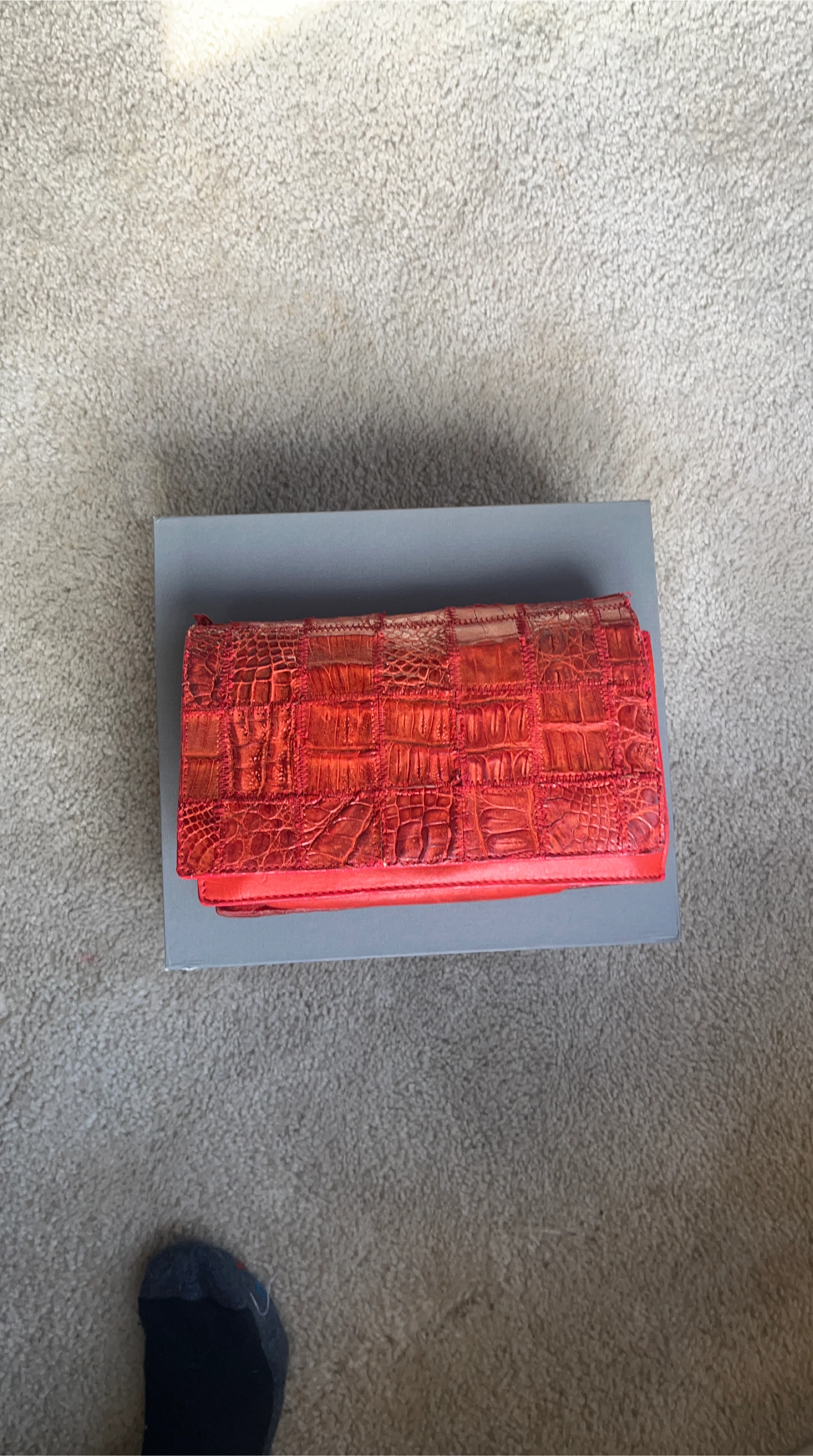 Red Crocodile Embossed Clutch Wallet
