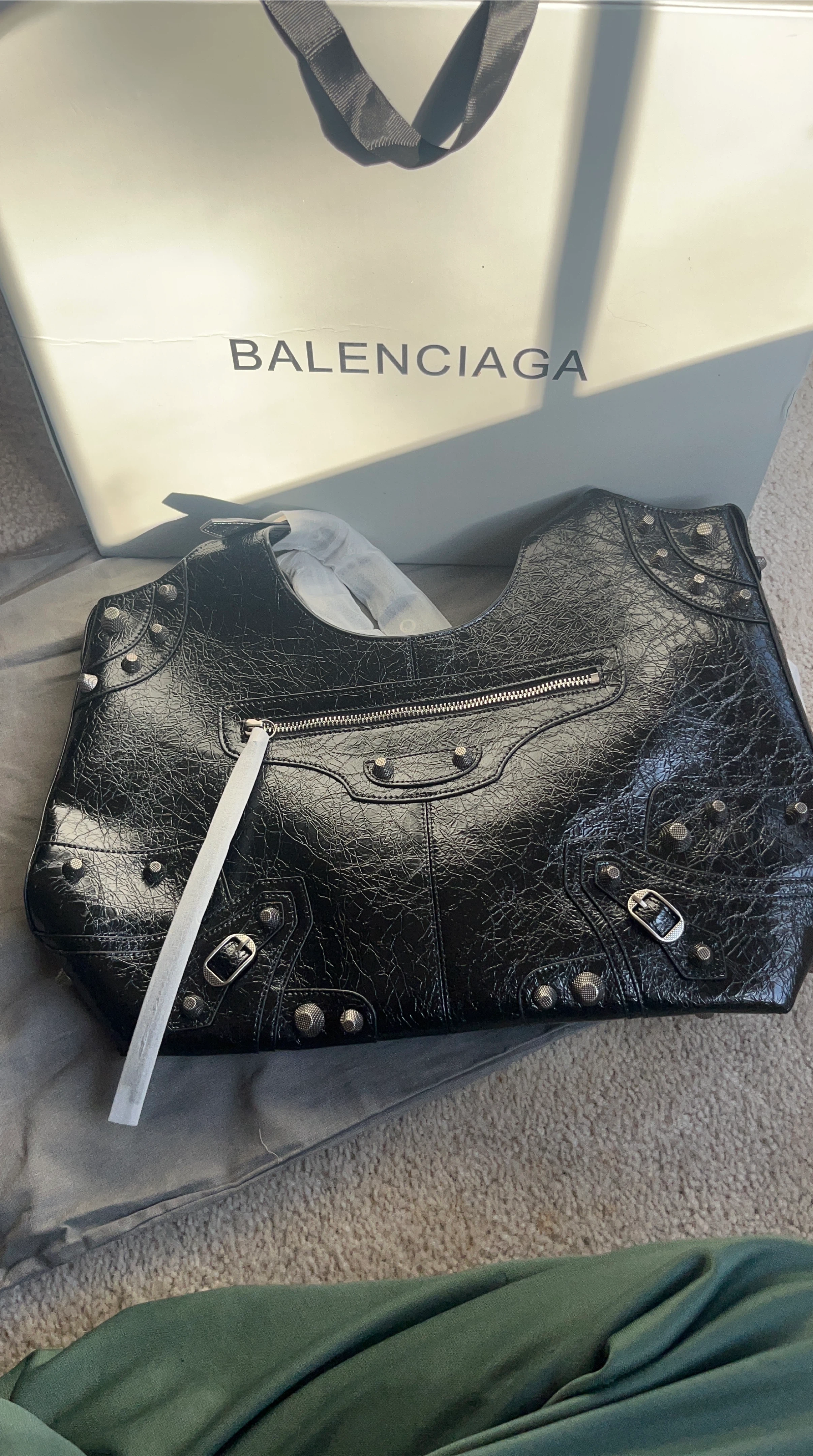 Balenciaga Black Leather Studded Hobo Bag