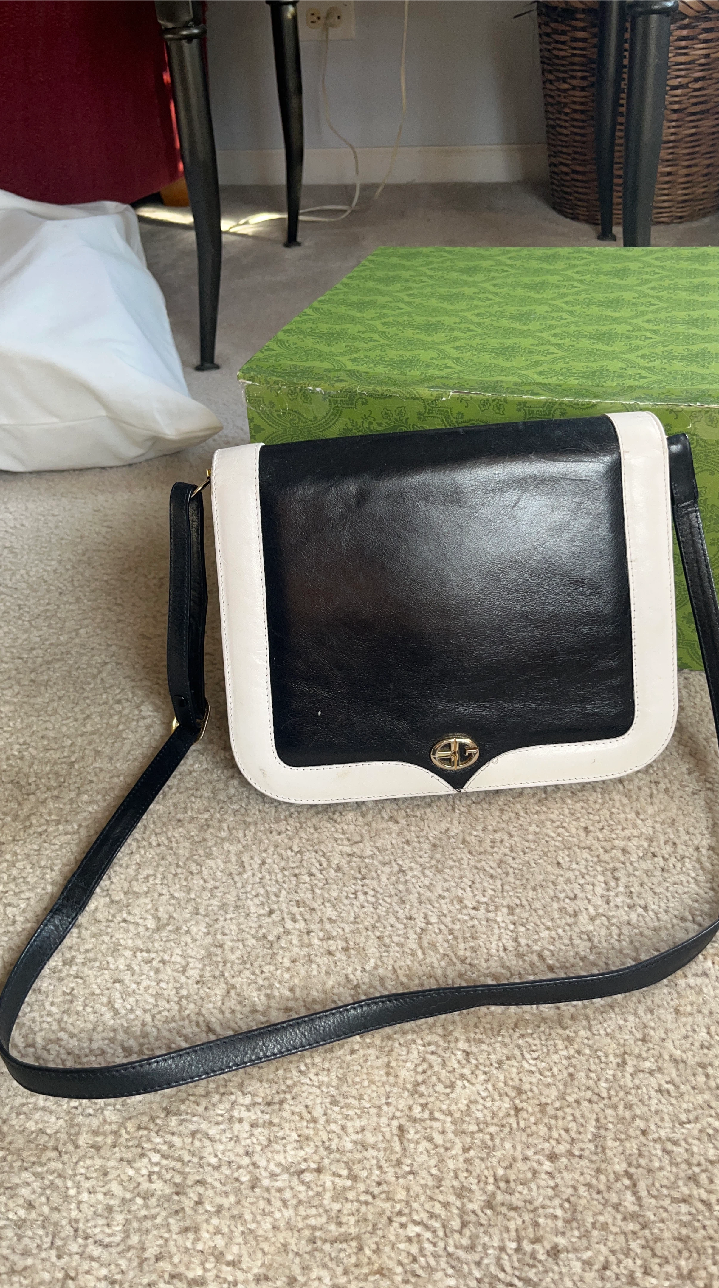 Black and White Leather Shoulder Bag
