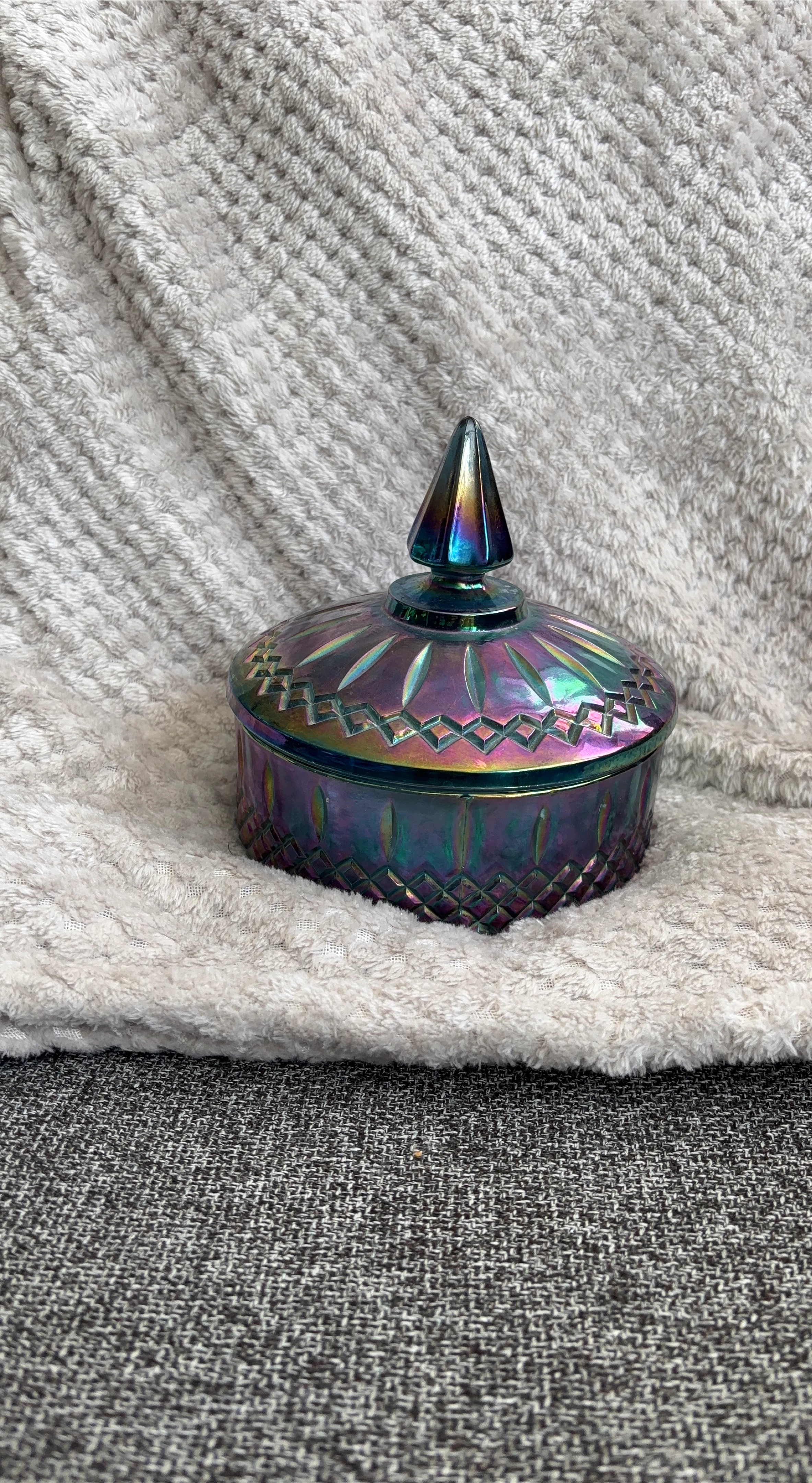 Iridescent Glass Covered Dish