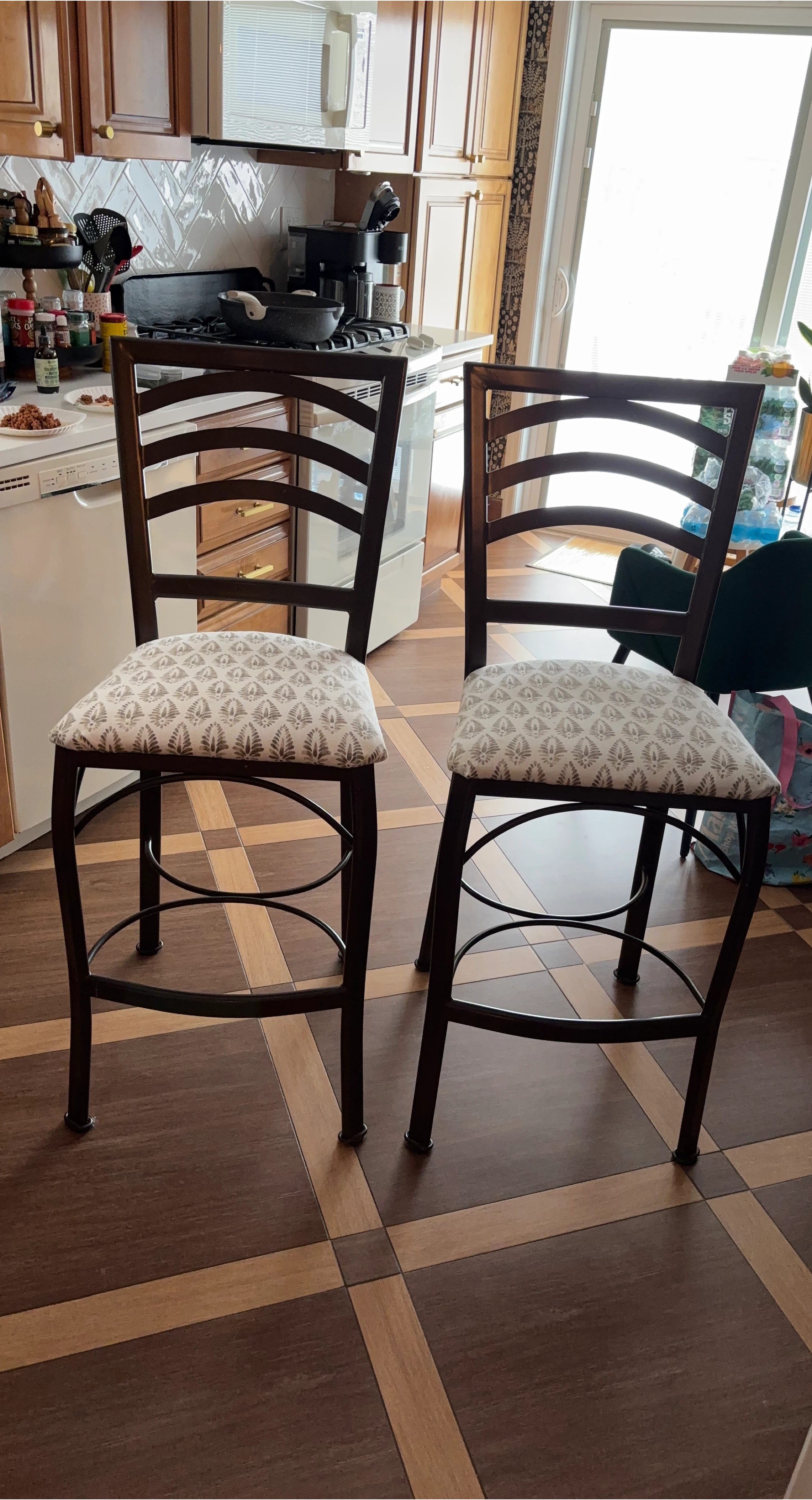 Set of 2  Bar Stools with Padded Seats