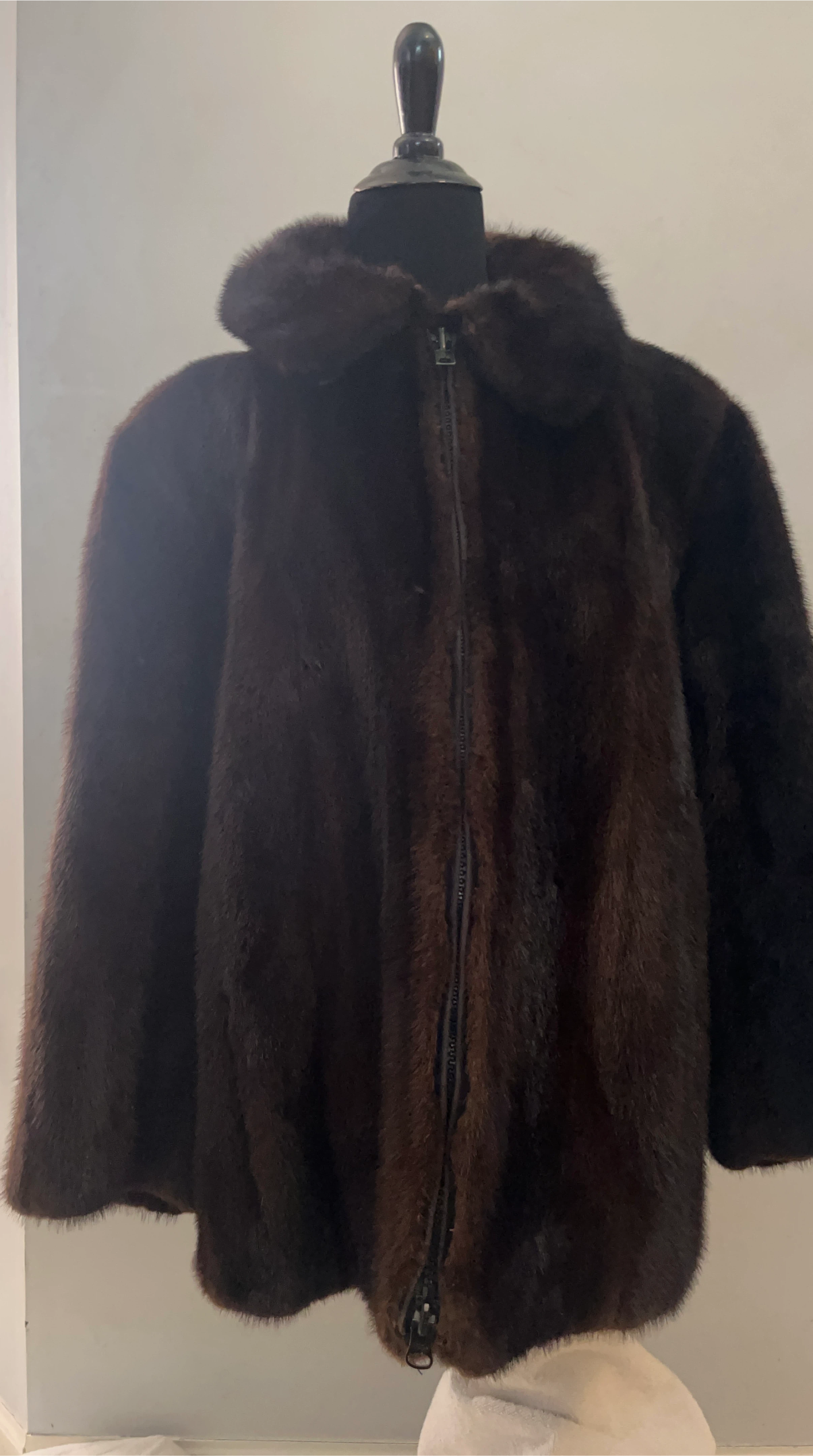 Brown Mink Fur Coat Jacket with Zipper